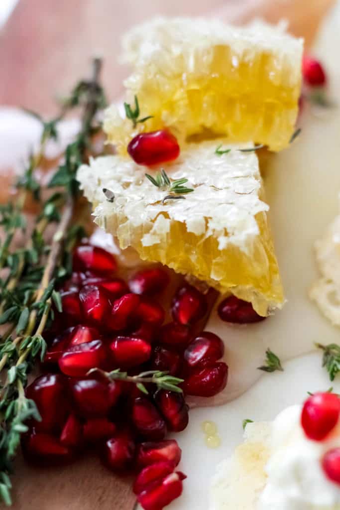 Honey Thyme Whipped Goat Cheese Bites with Pomegranate