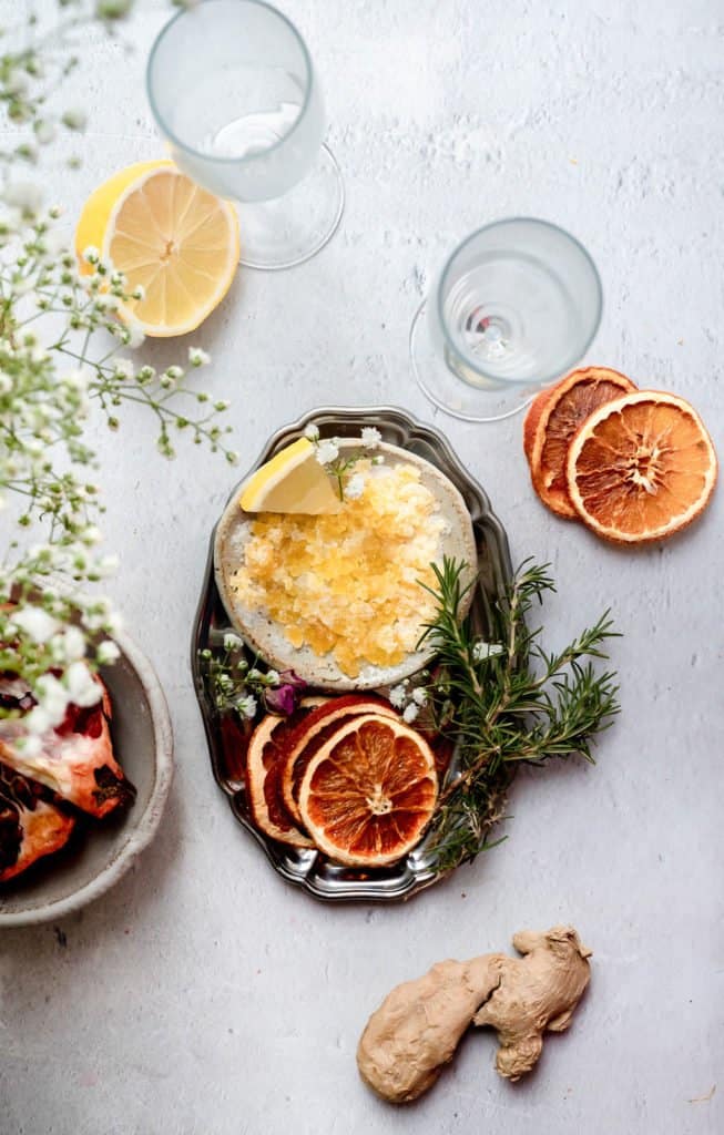 Ingredients for sparkling pomegranate cocktails