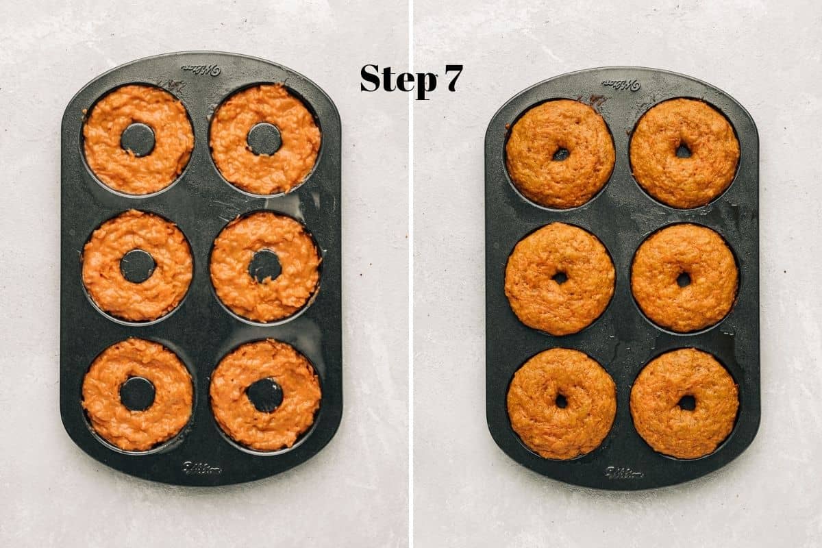 carrot cake donuts in donut pan.