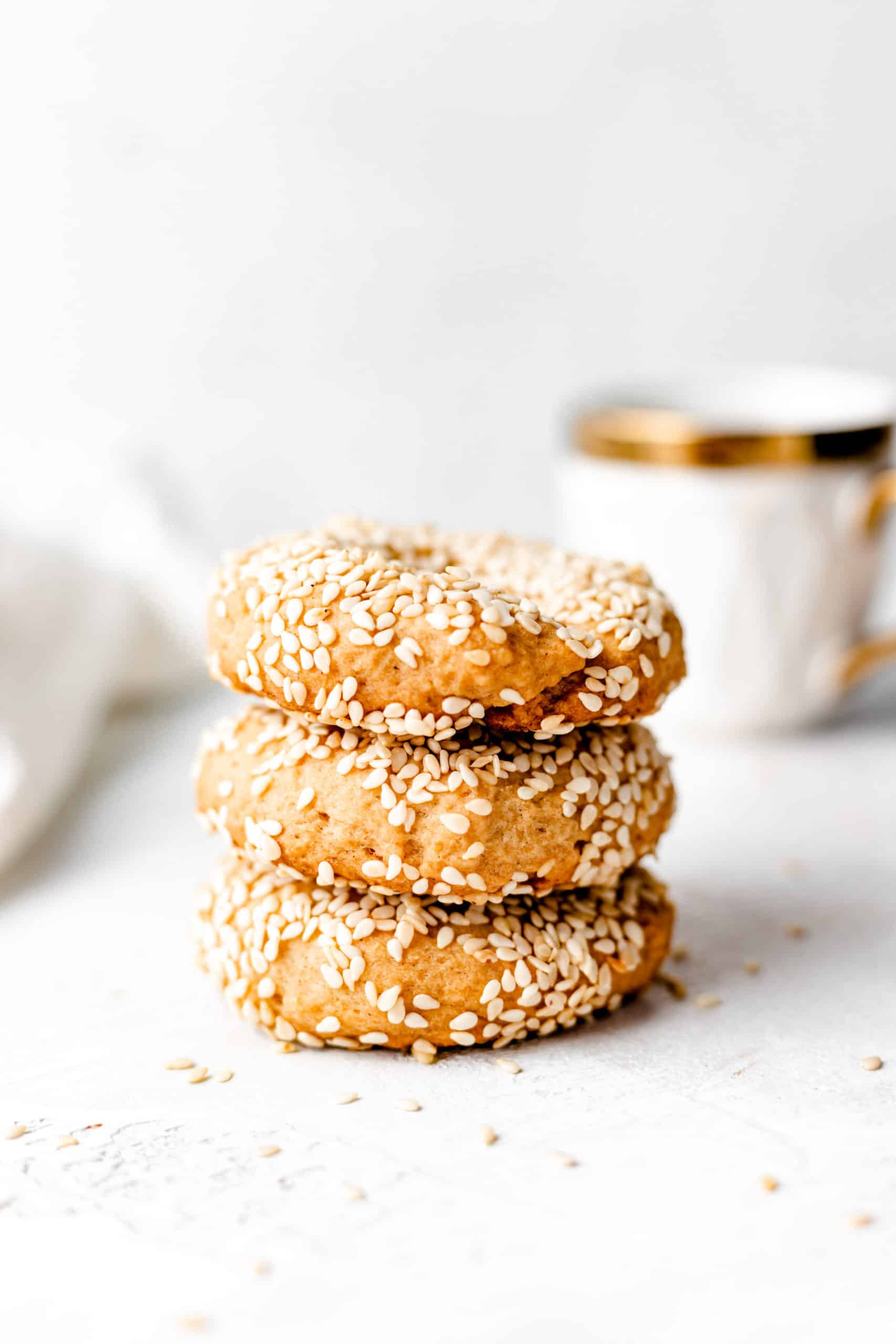 Stack of olive oil and sesame seed cookies