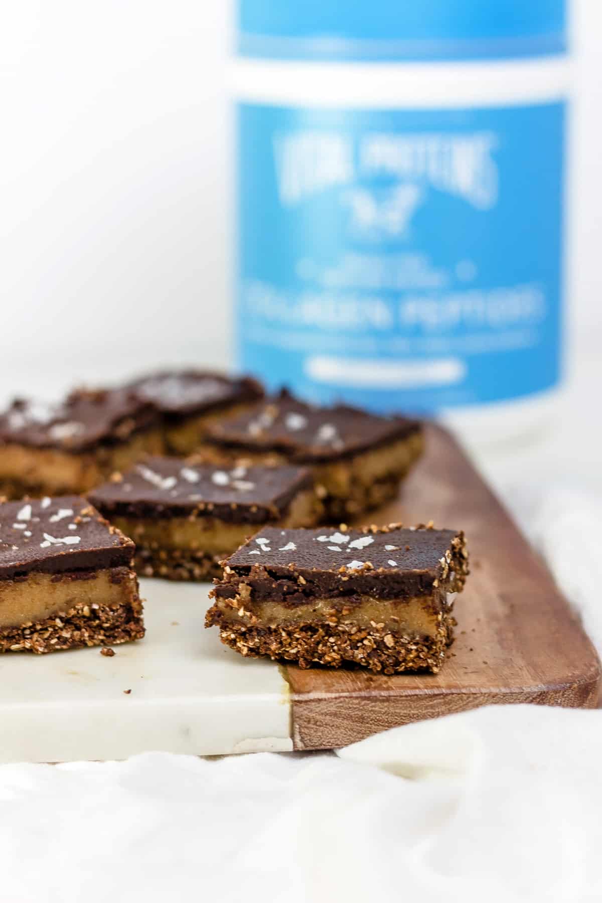 No-Bake Chocolate Peanut Butter and Banana Collagen Bars (gluten free, vegan, refined sugar free)