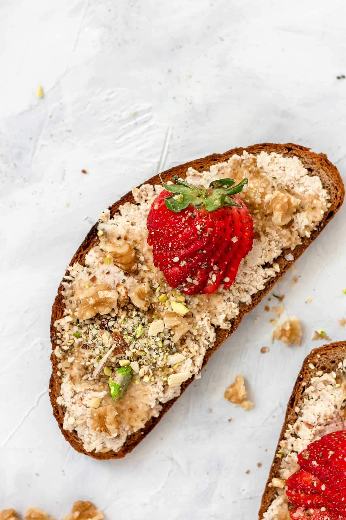 Vegan Walnut Ricotta Toast with Strawberries and Sweet Dukkah