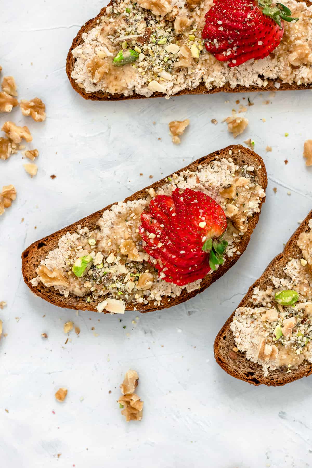 Vegan Walnut Ricotta Toast with Strawberries and Sweet Dukkah