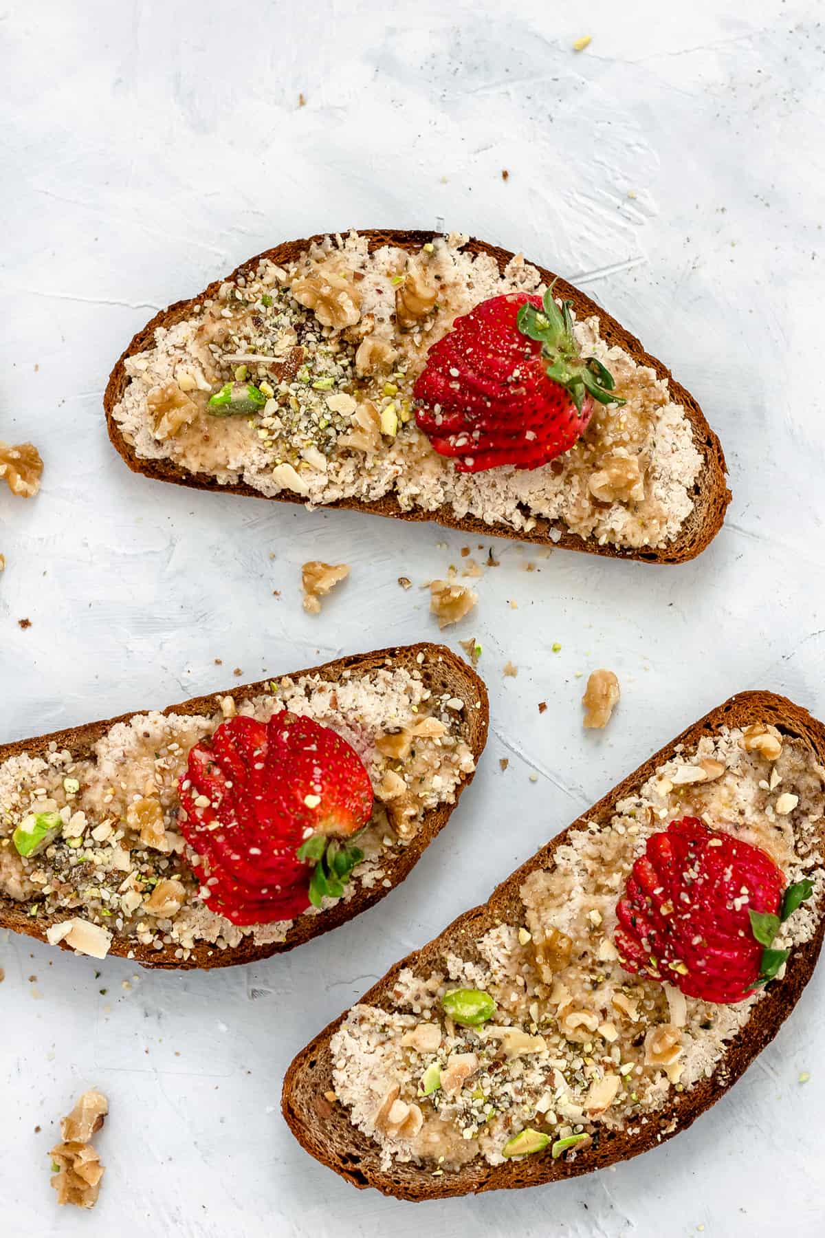 Vegan Walnut Ricotta Toast with Strawberries and Sweet Dukkah