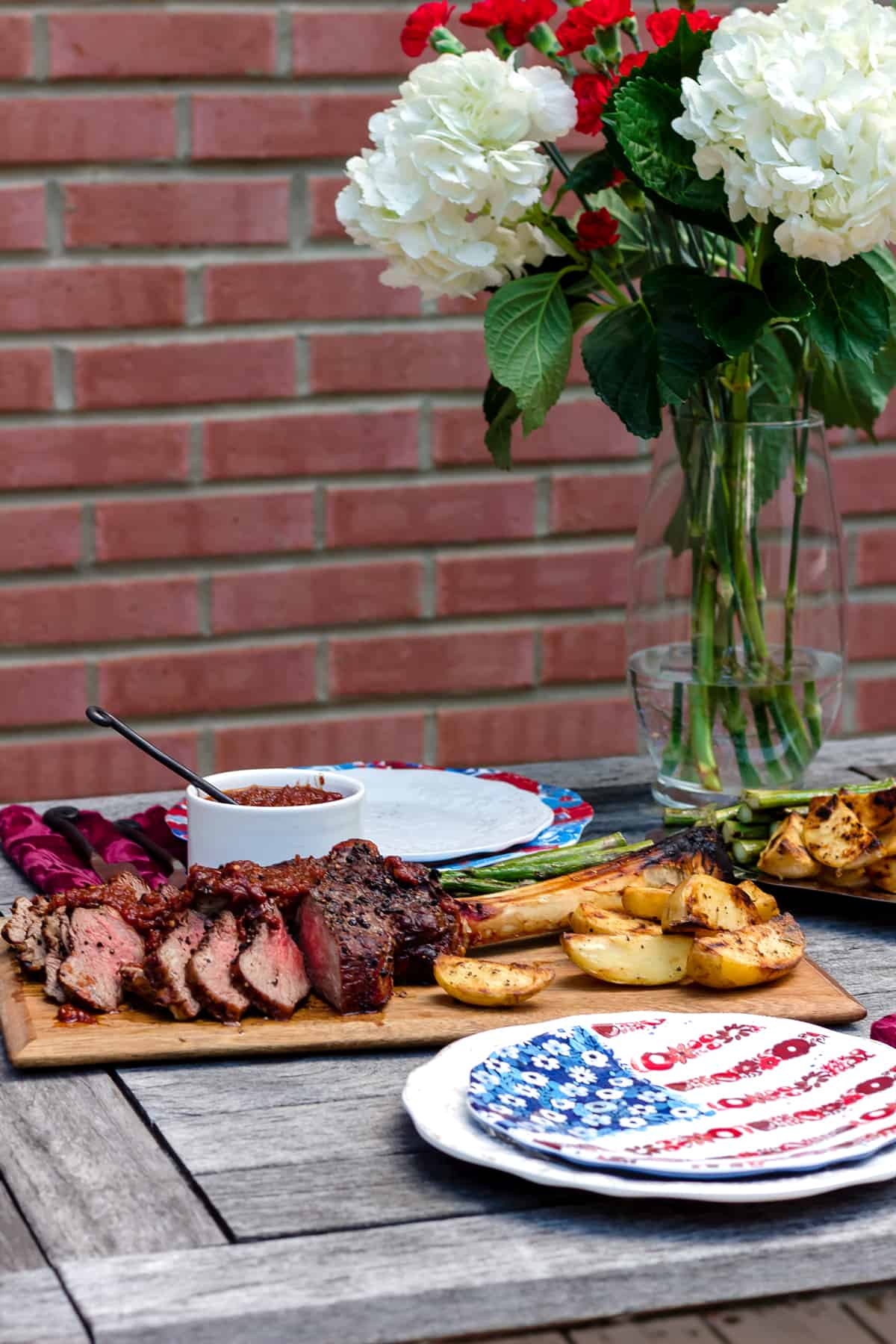 Grilled Black Peppercorn Tomahawk Ribeye with Spicy Barbecue Relish