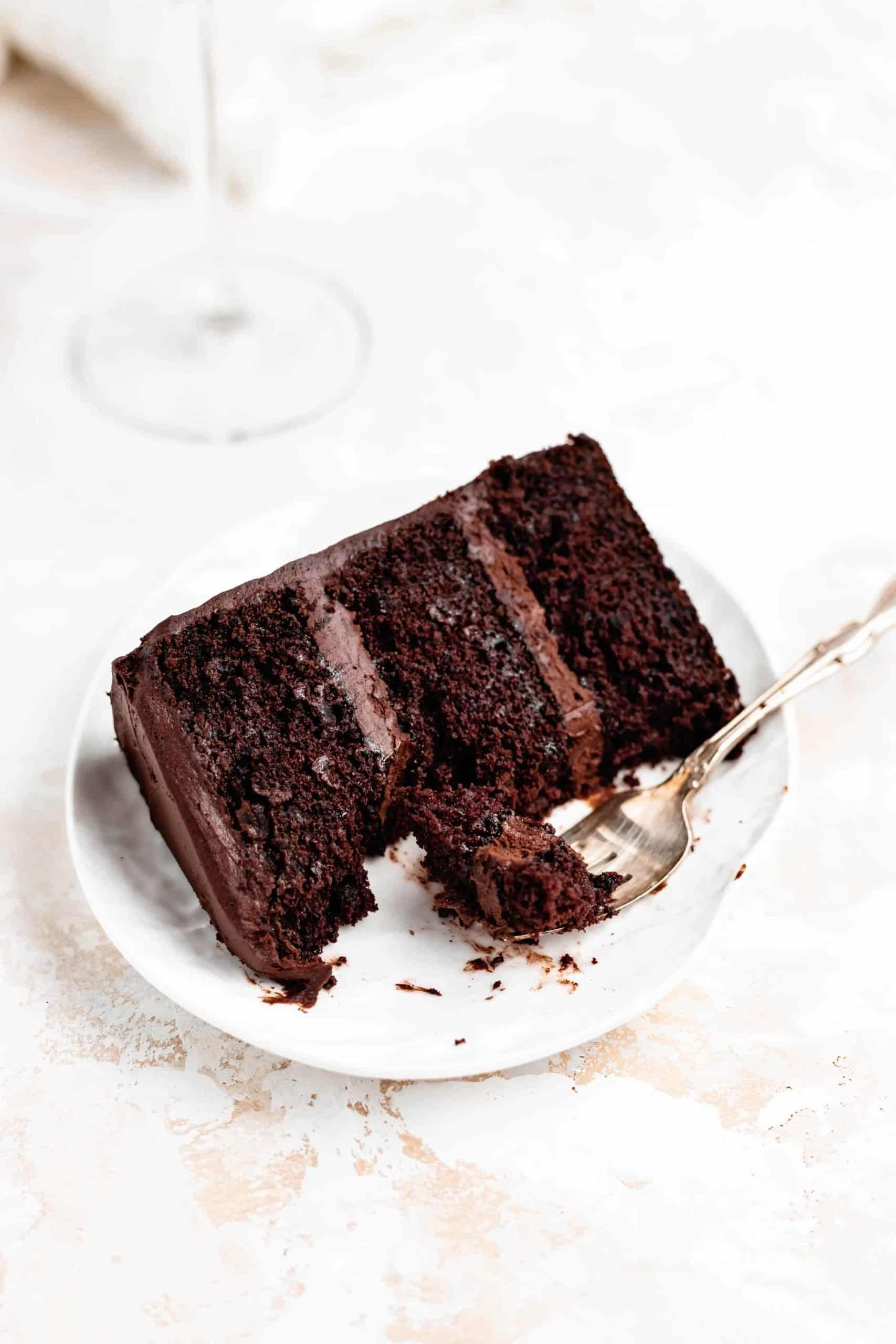chocolate fudge cake on a plate