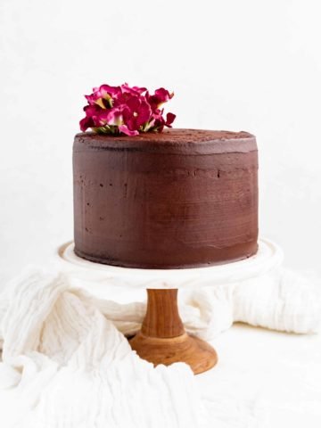 chocolate cake on cake stand