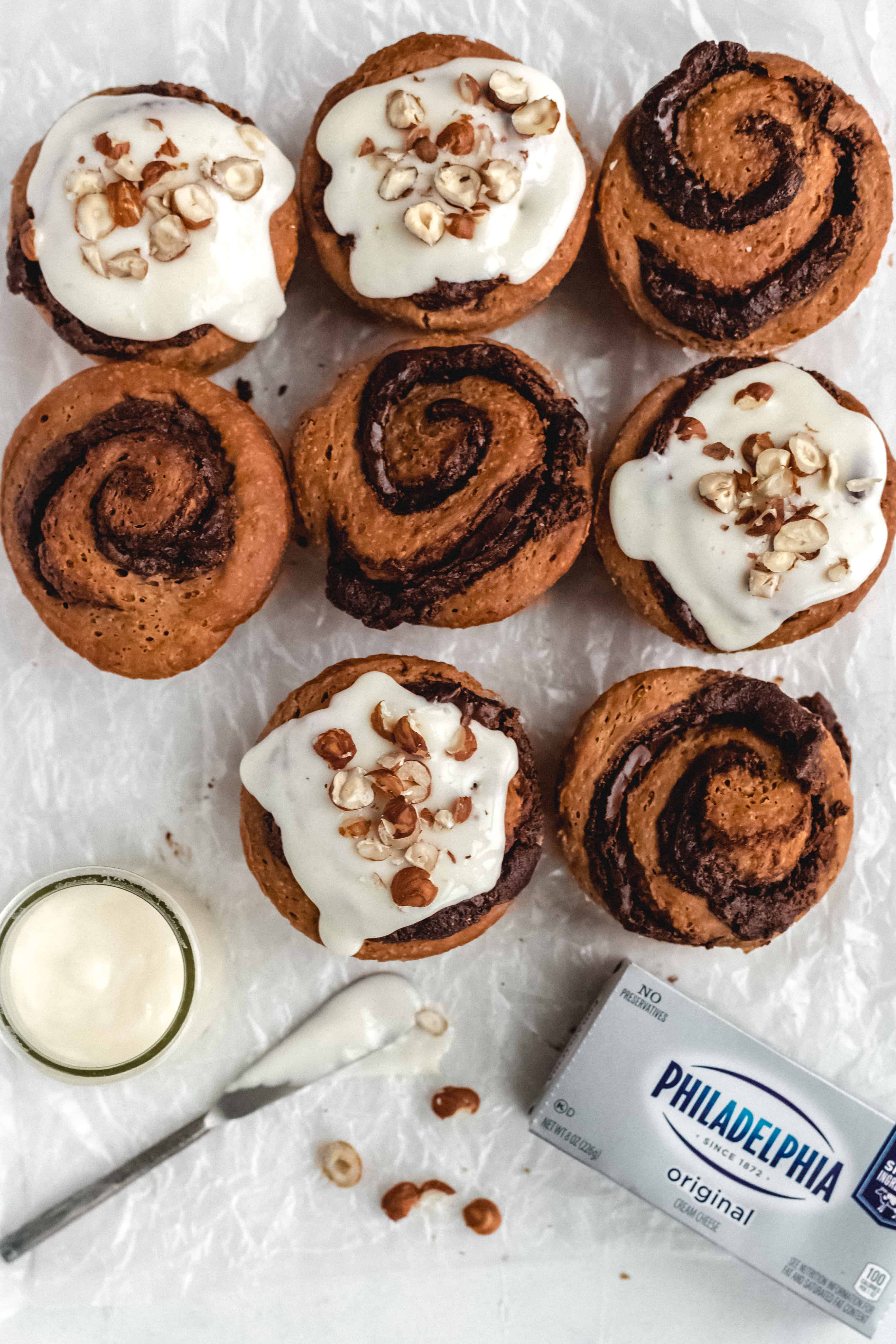 Best Ever Chocolate Hazelnut Buns with Cream Cheese Icing