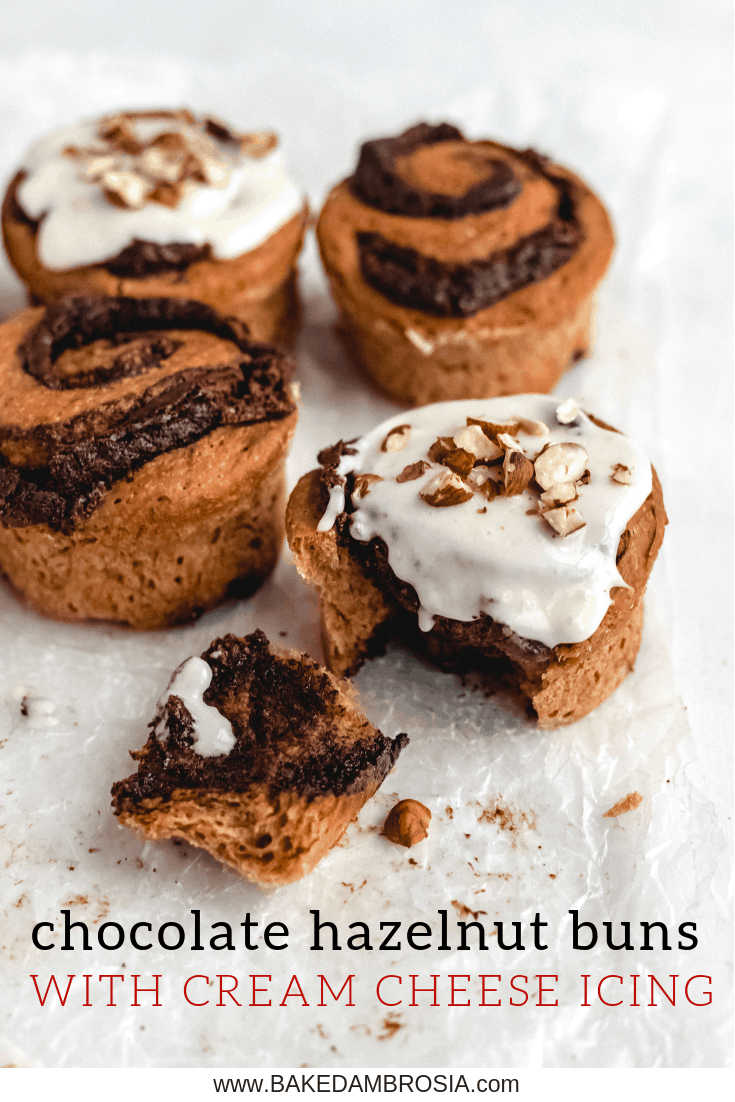 Best Ever Chocolate Hazelnut Buns with Cream Cheese Icing