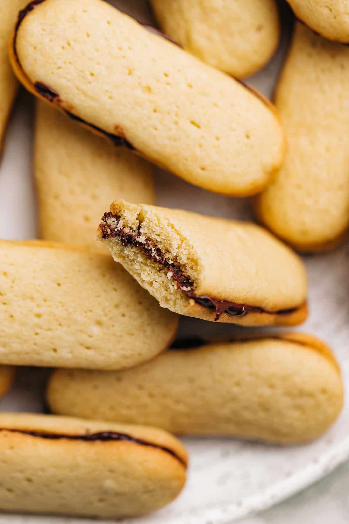 Bite shot of a Milano cookie.