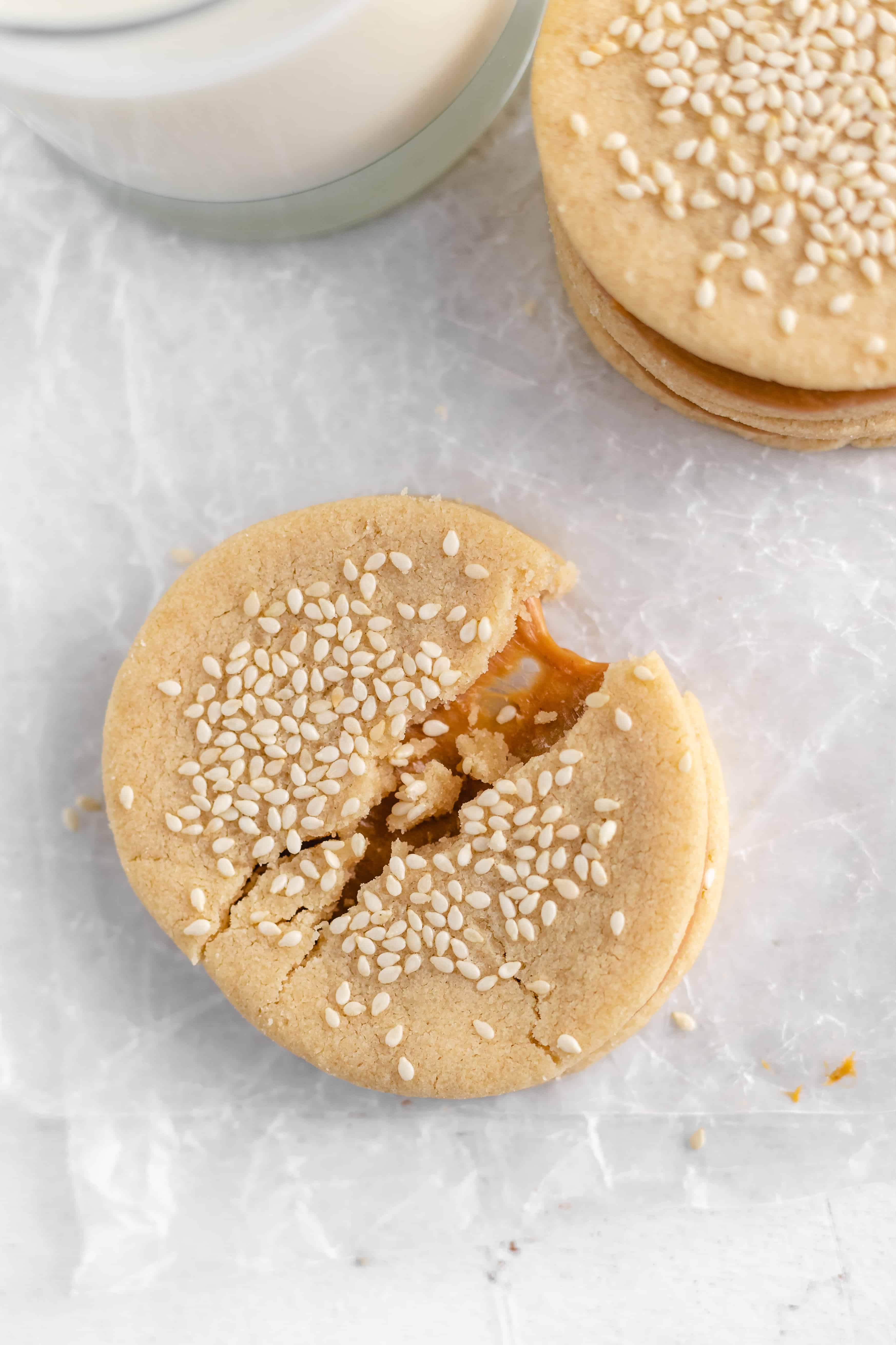 Tahini Shortbread Cookie Recipe with Dulce de Leche