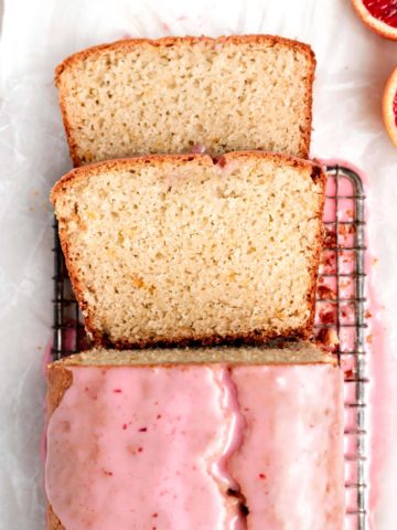 two slices of blood orange loaf cake