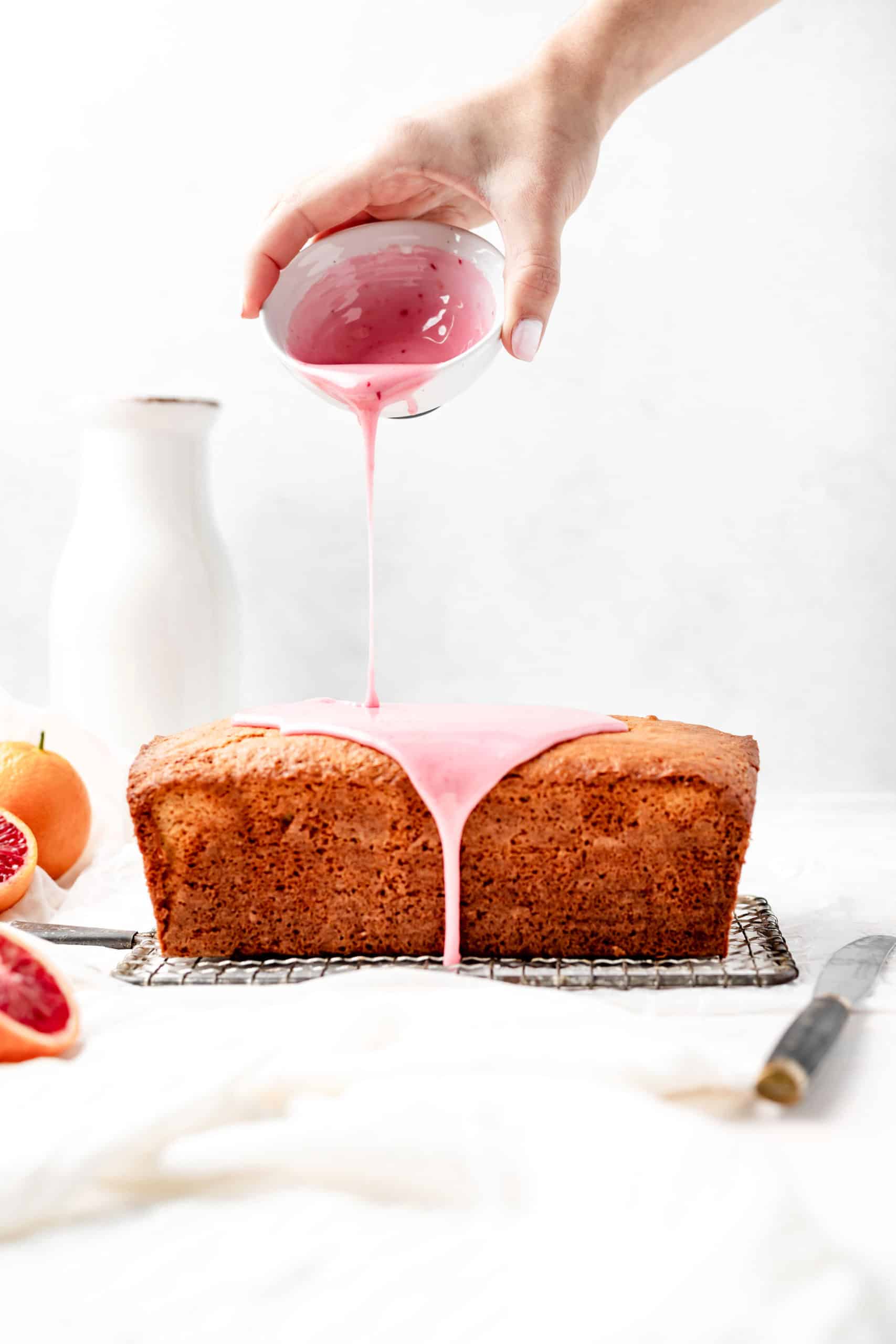 blood orange loaf cake drizzled with blood orange glaze