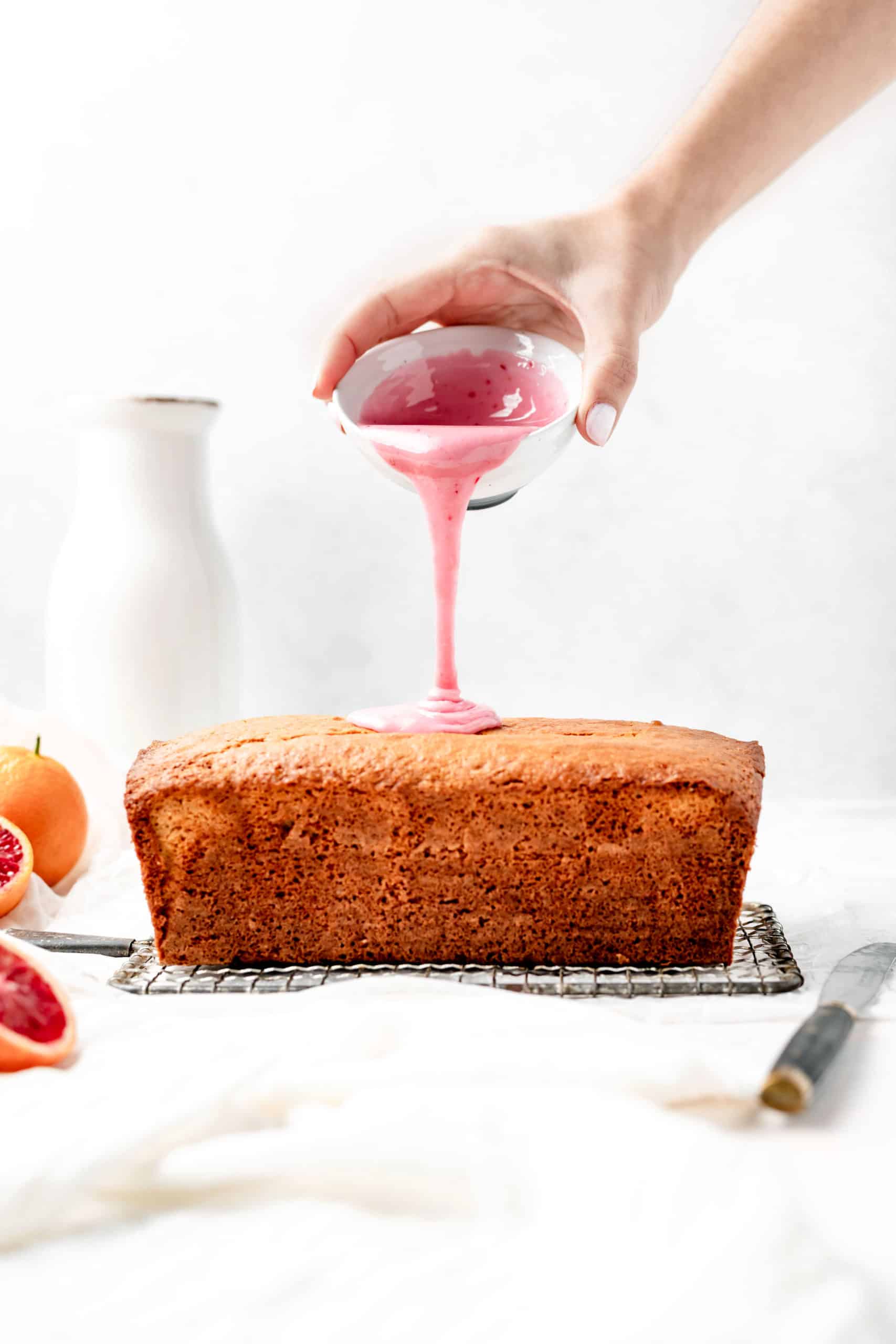 Blood orange loaf cake drizzled with blood orange glaze