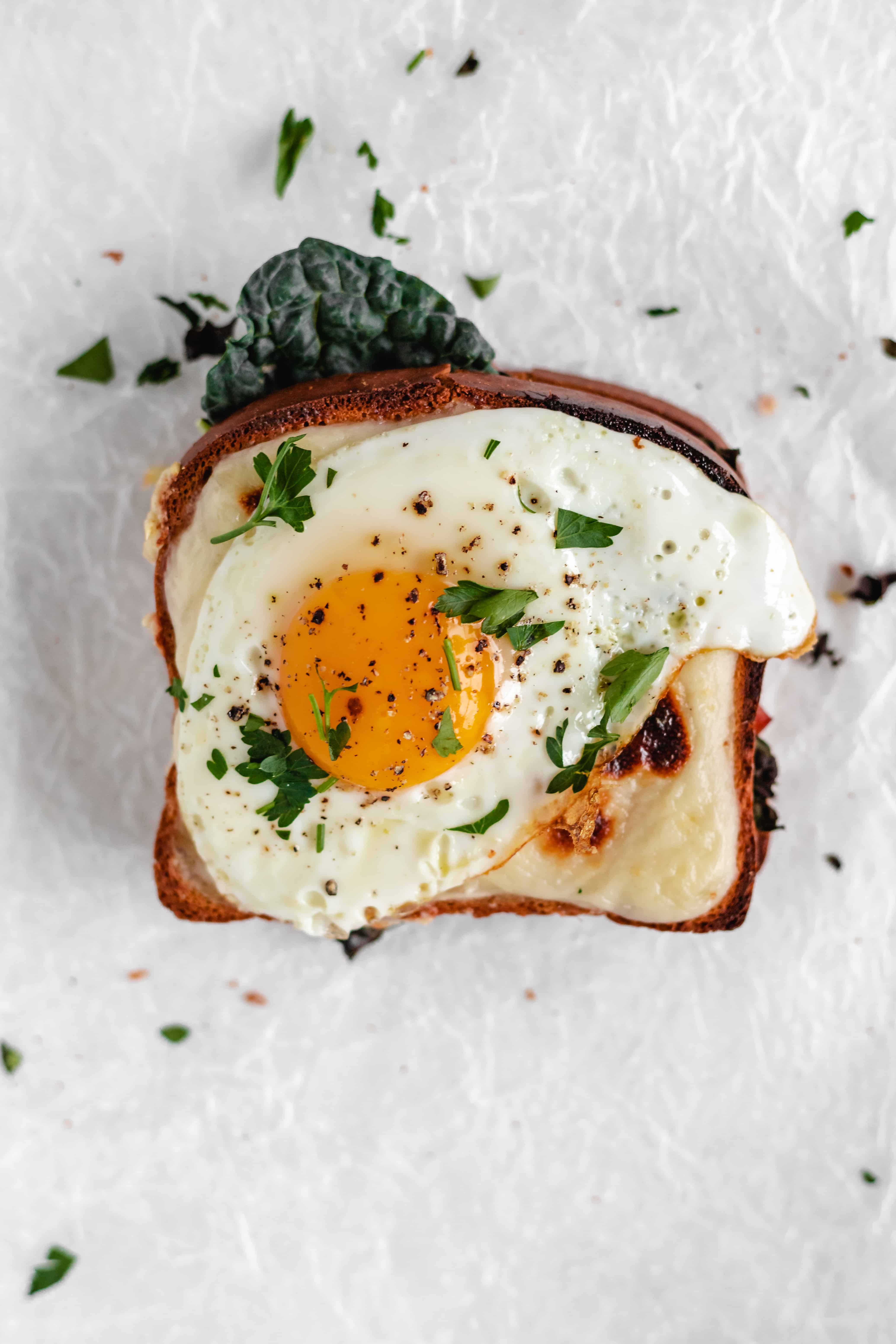 Gluten Free Kale Croque Madame Grilled Cheese