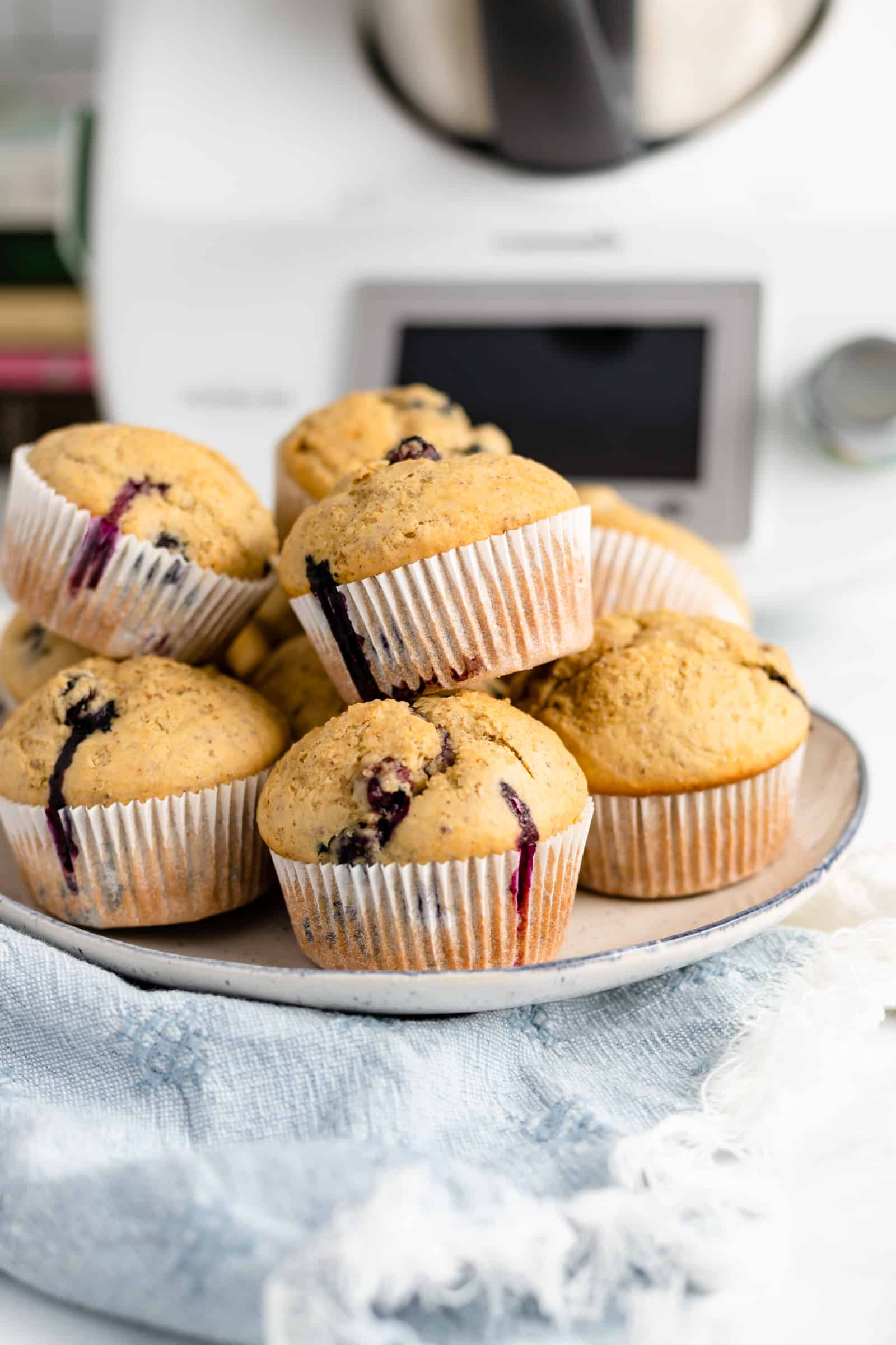 These Thermomix Blueberry Flax Muffins are moist, fluffy, and wholesome, with crispy tops. This will be your new favorite breakfast or snack!