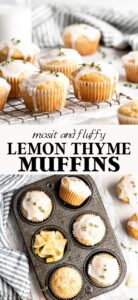 Lemon thyme muffins with lemon glaze.