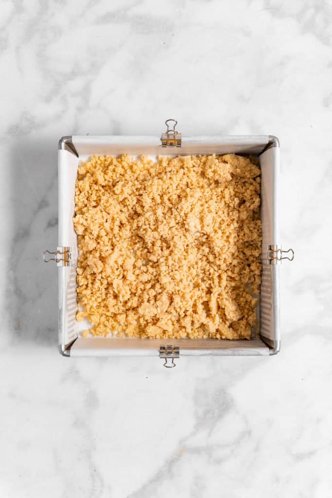 shortbread crust in a baking pan