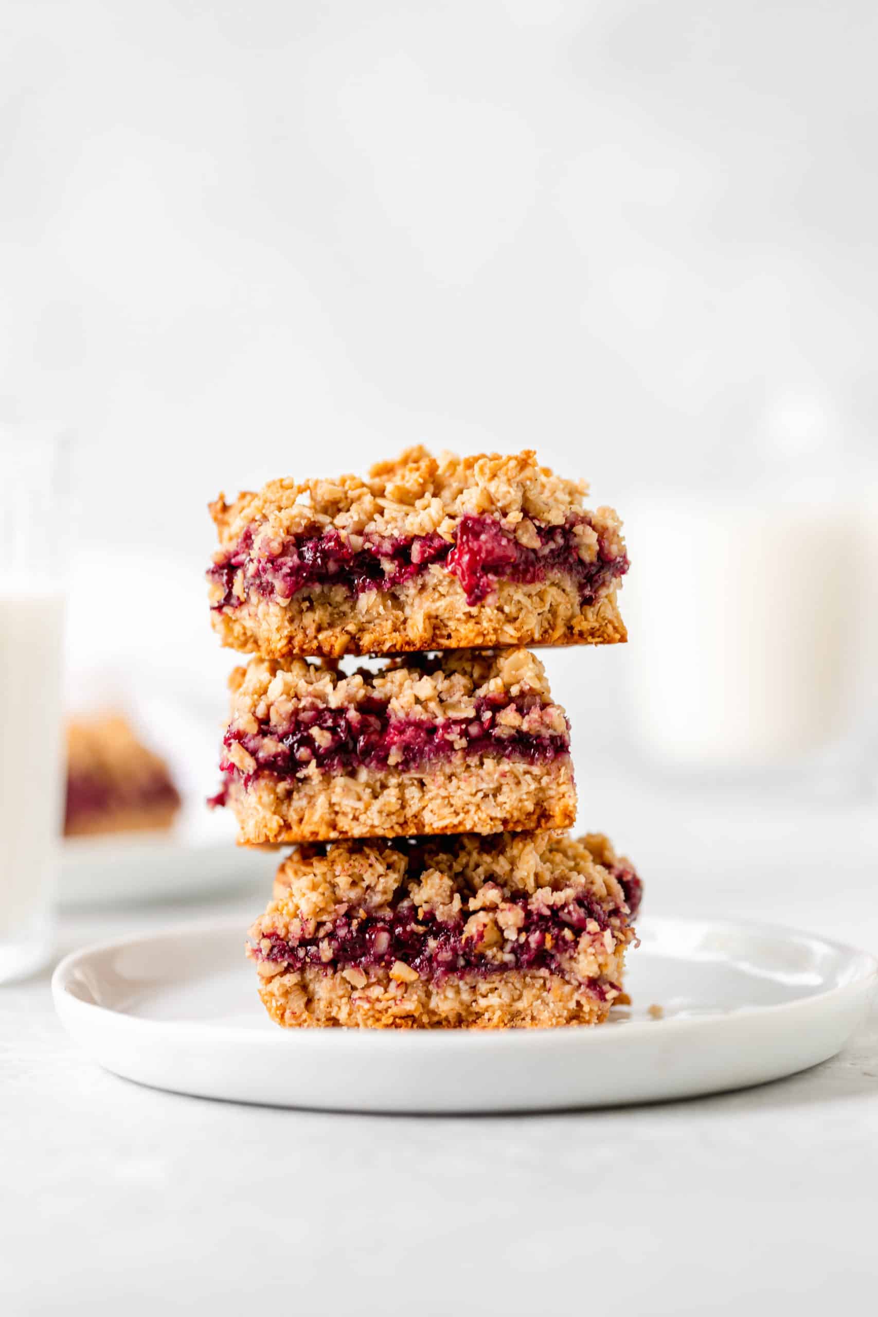 stack of blackberry oat crumb bars