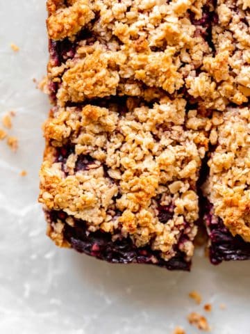 Close up of healthy blackberry crumble bar