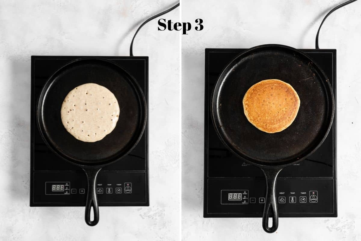 pancake cooking on a skillet.