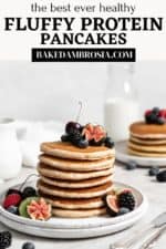 fluffy protein pancakes pin for Pinterest.