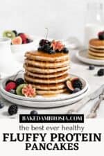 fluffy protein pancakes pin for Pinterest.