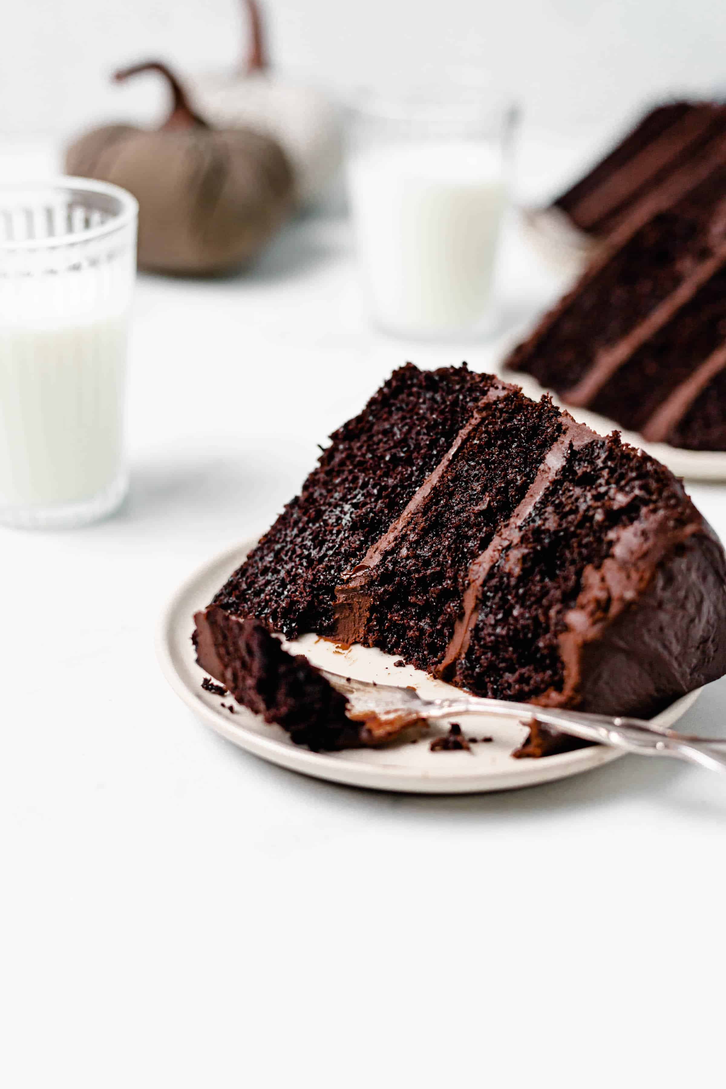 slice of chocolate cake.