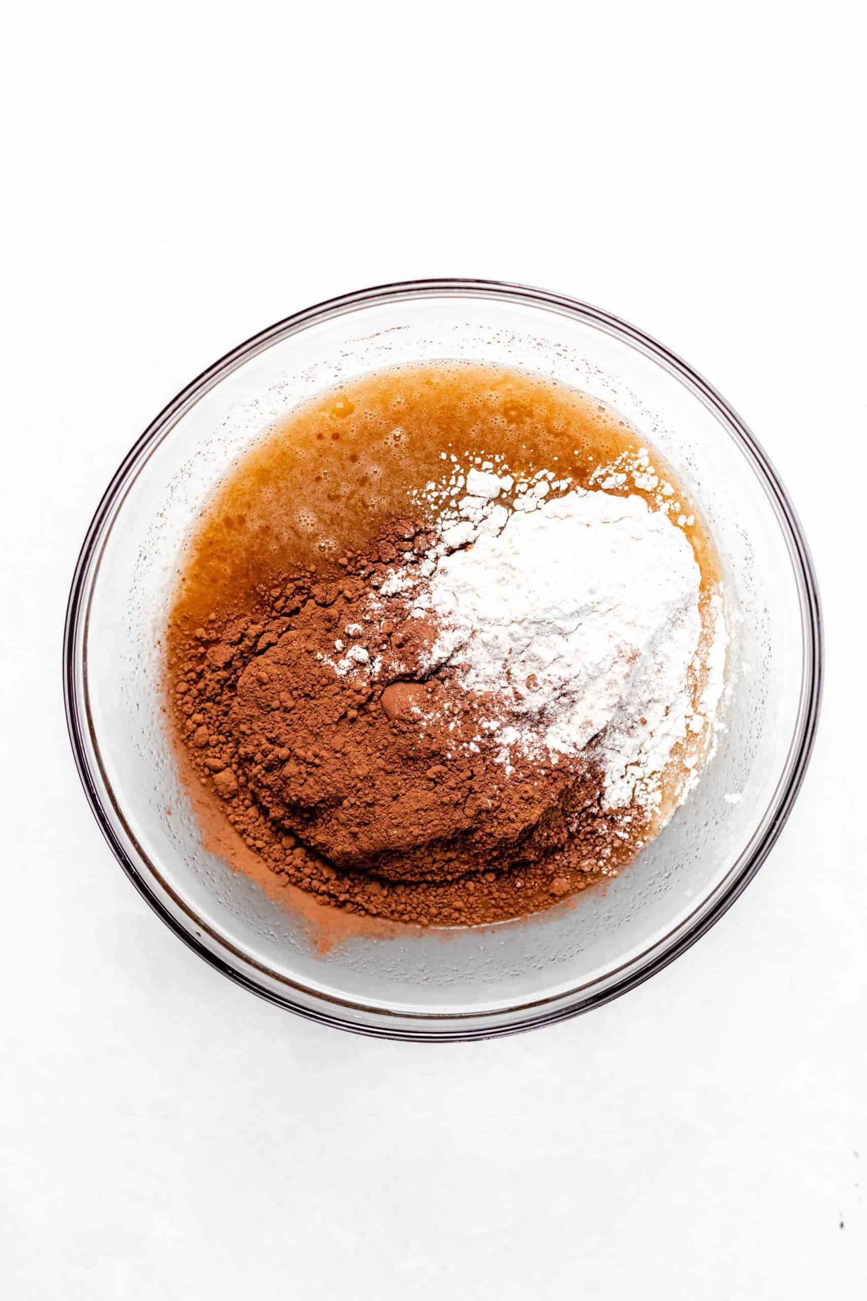 brownie batter in a mixing bowl.