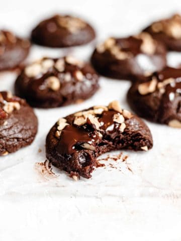 chewy chocolate hazelnut brownie cookie bite shot