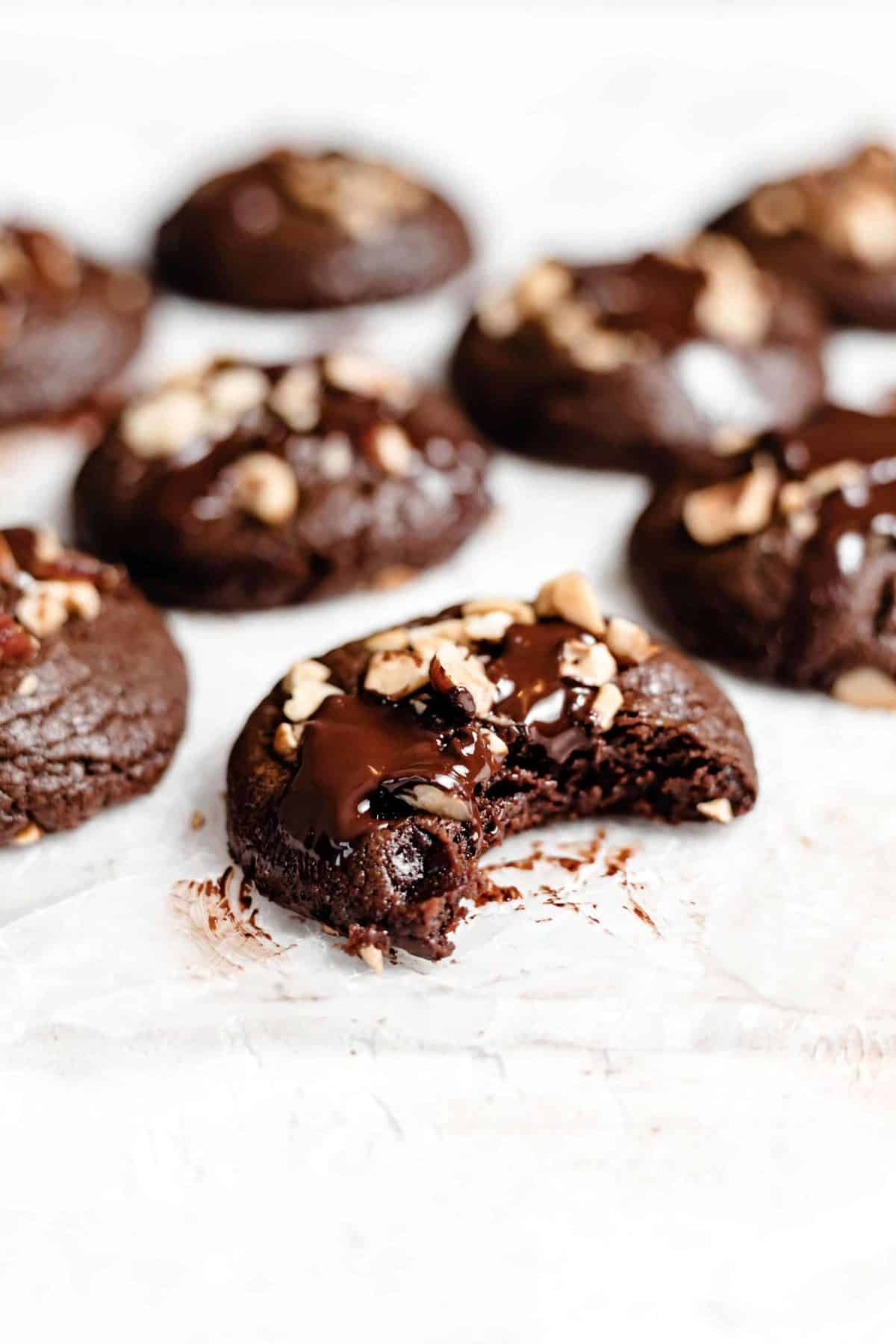 chewy chocolate hazelnut brownie cookie bite shot