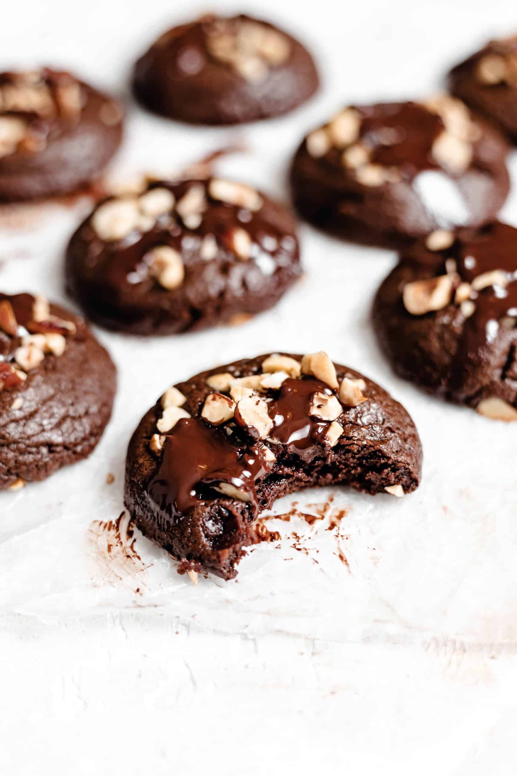 chewy chocolate hazelnut brownie cookie bite shot