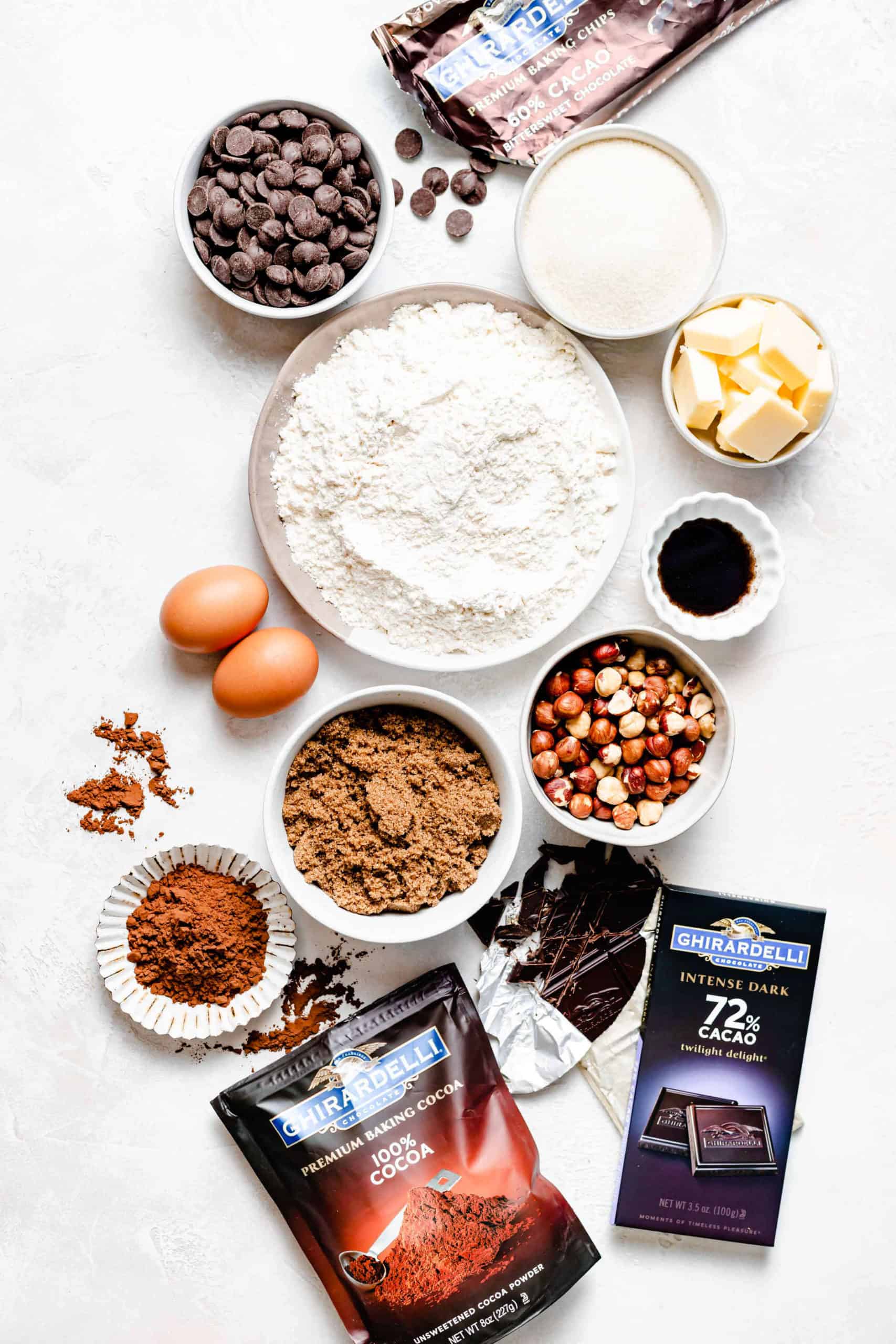 chewy chocolate hazelnut brownie cookie ingredients ghirardelli chocolate