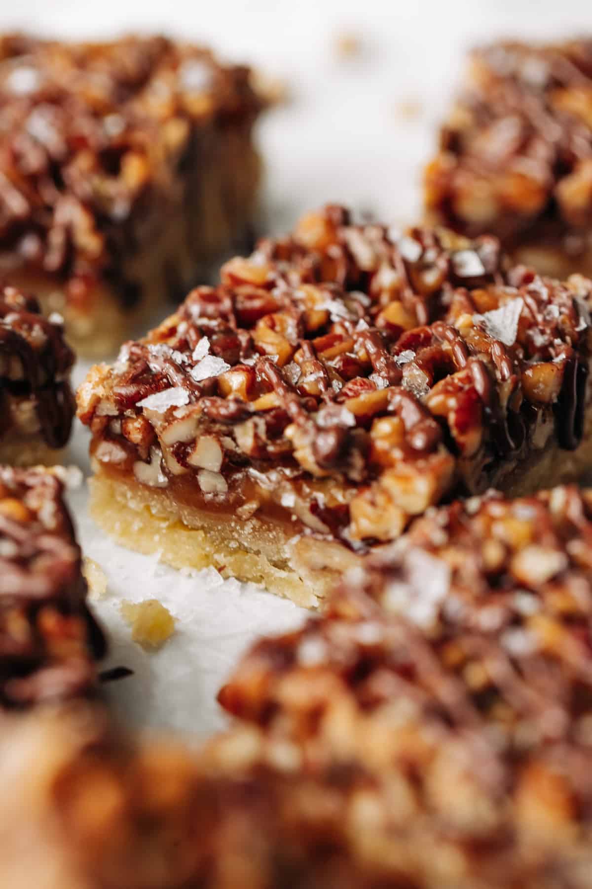 chocolate drizzled pecan bars.