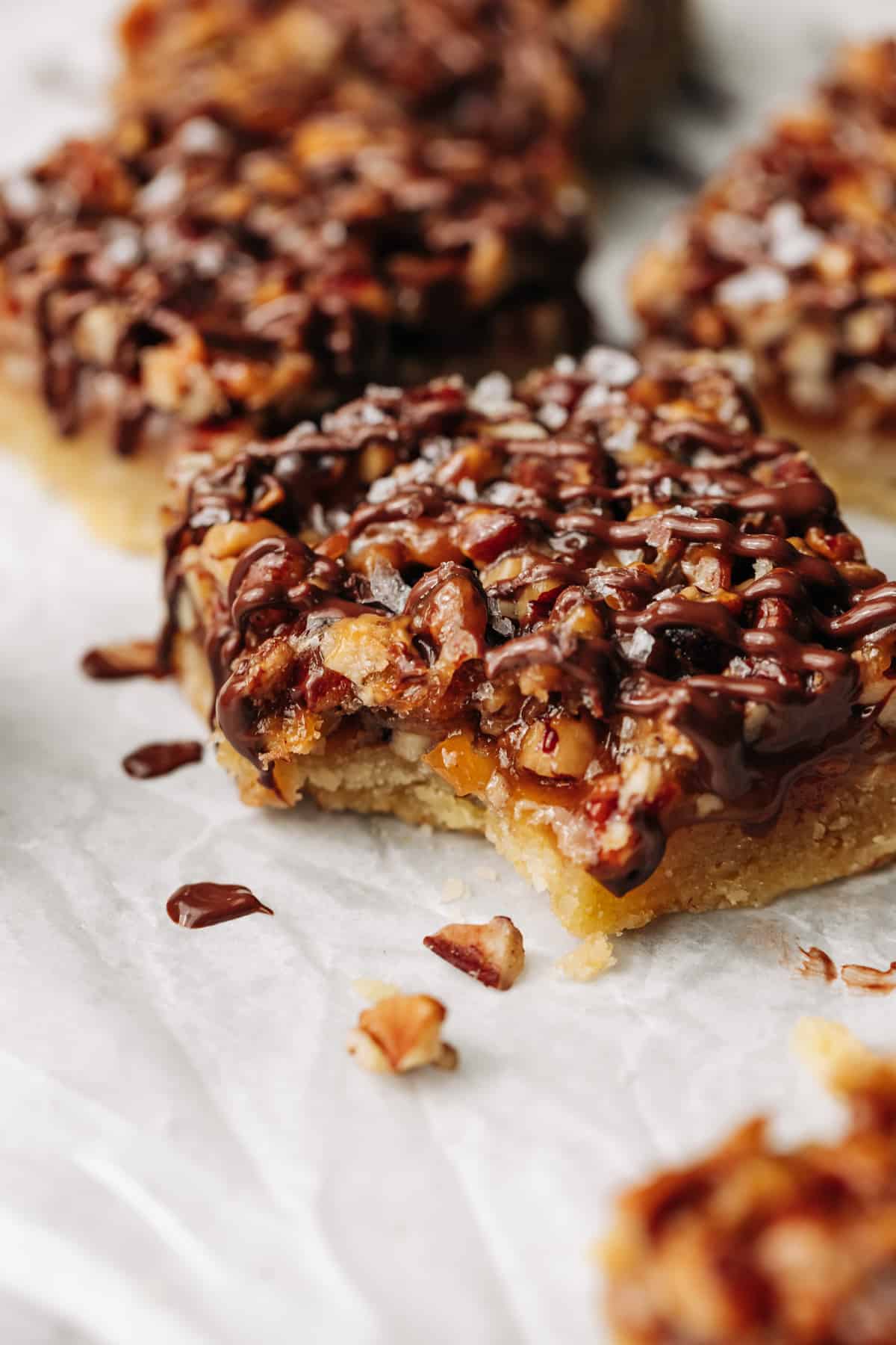 chocolate drizzled pecan bars.