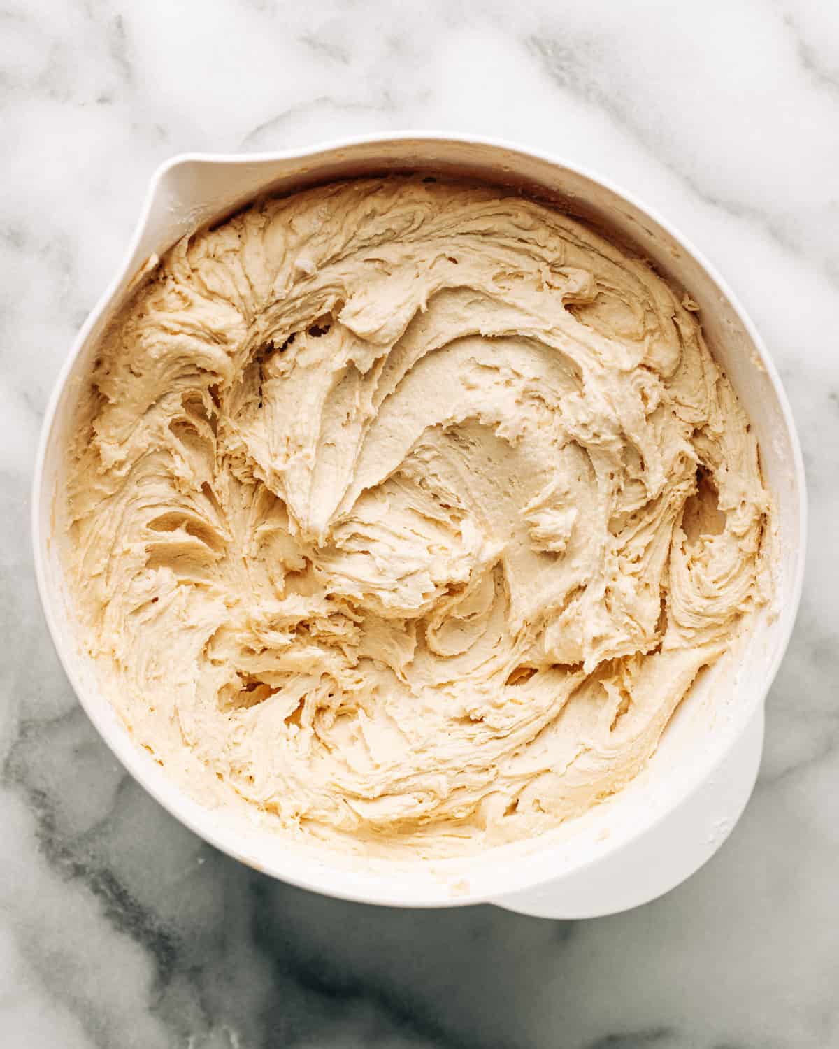 cookie dough in a mixing bowl.