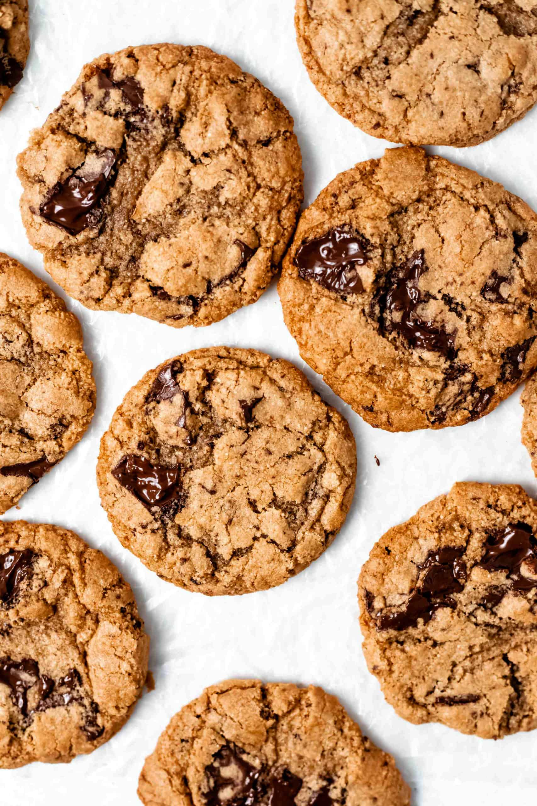 chocolate chip cookies on parchment paper