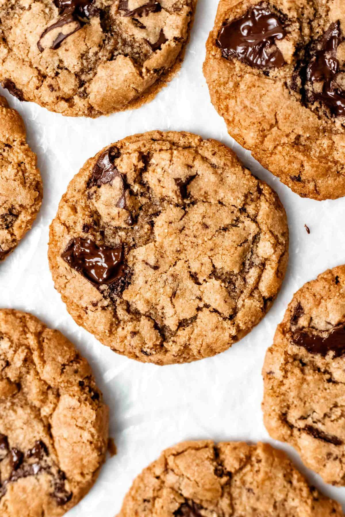 chocolate chip cookies on parchment paper