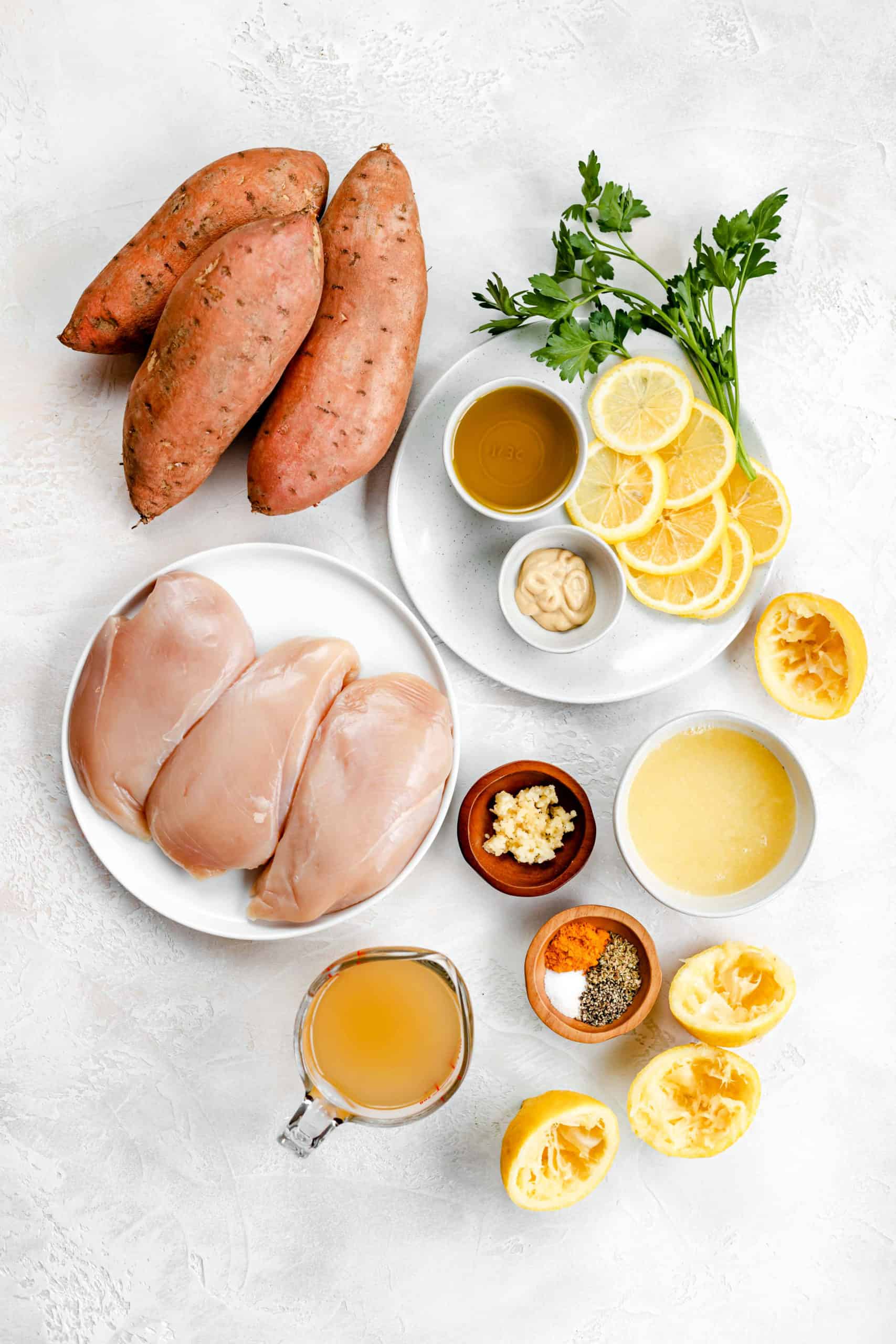 ingredients for lemon chicken and sweet potatoes