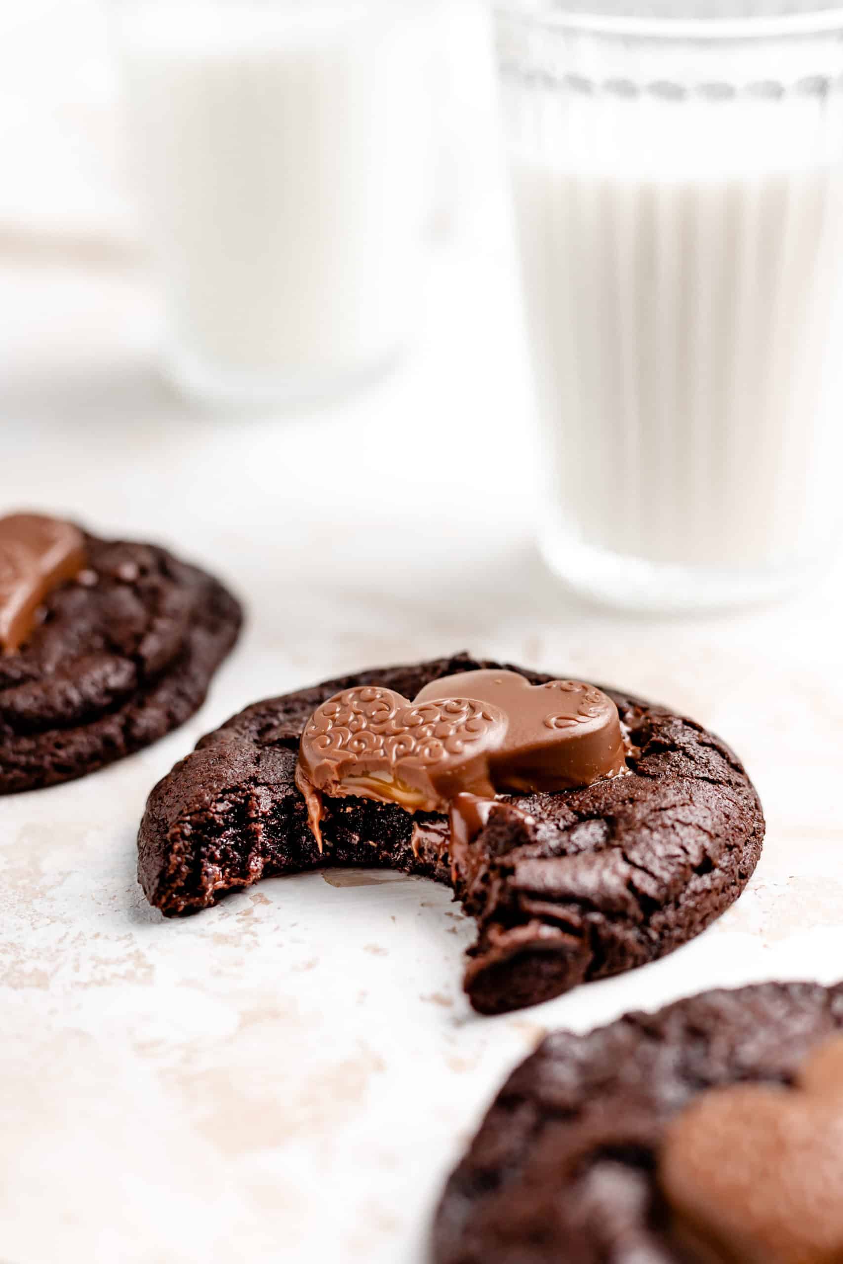 double chocolate chip cookie with a bite missing