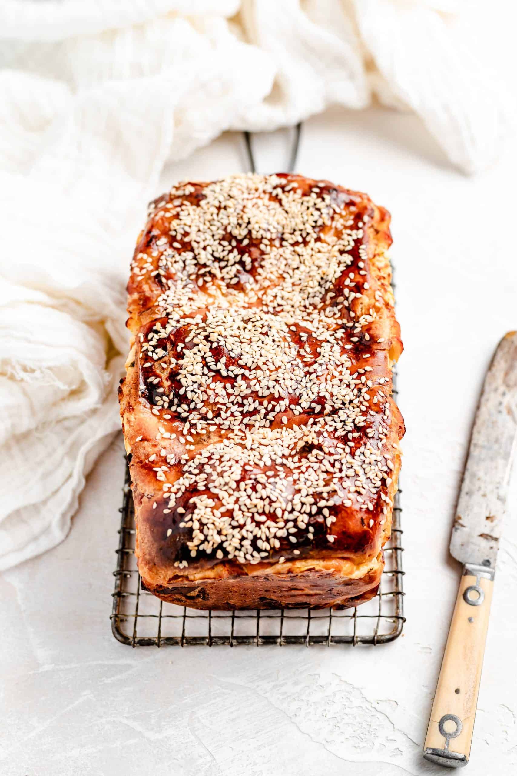 halloumi bread on wire rack