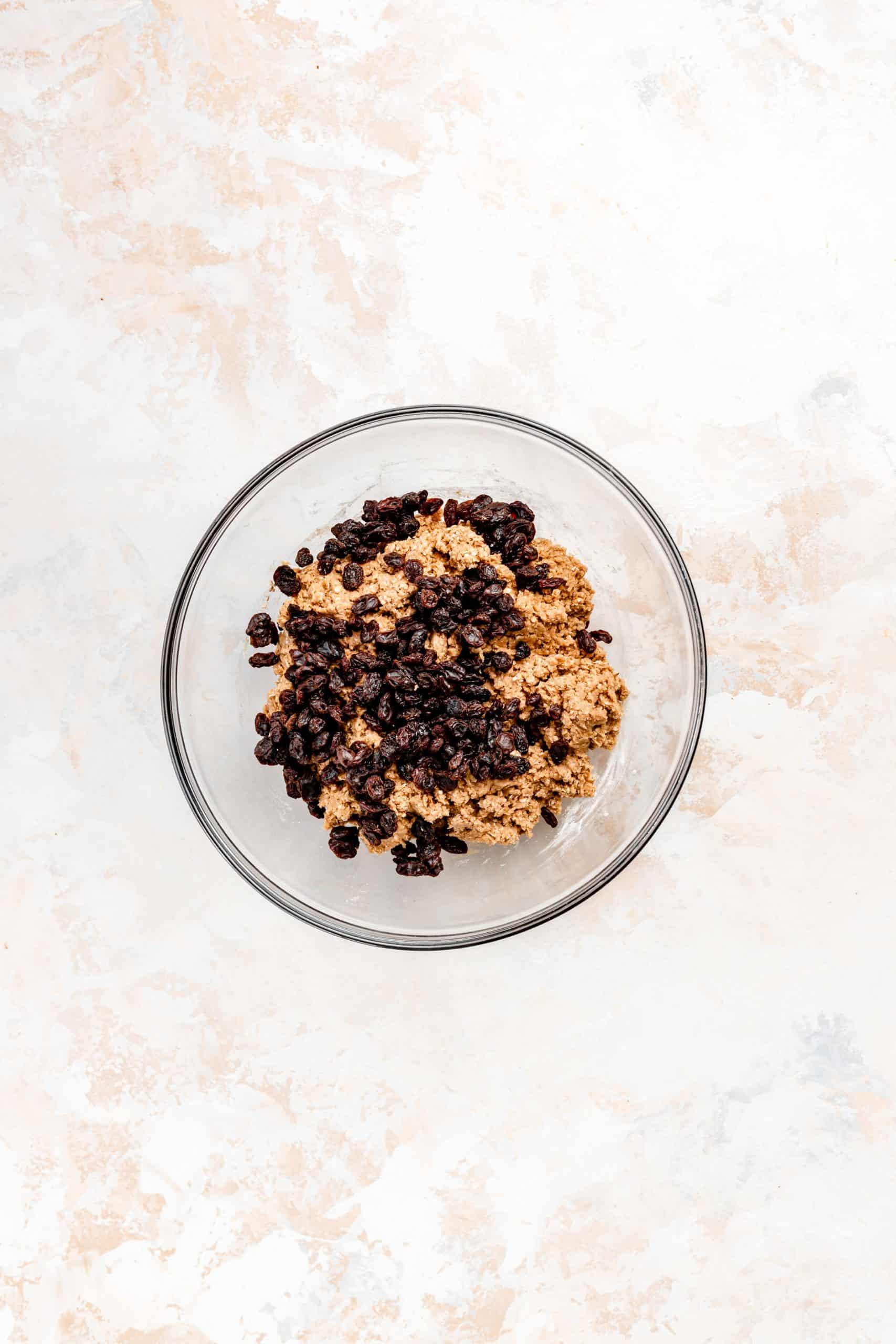 oatmeal raisin cookie dough in bowl