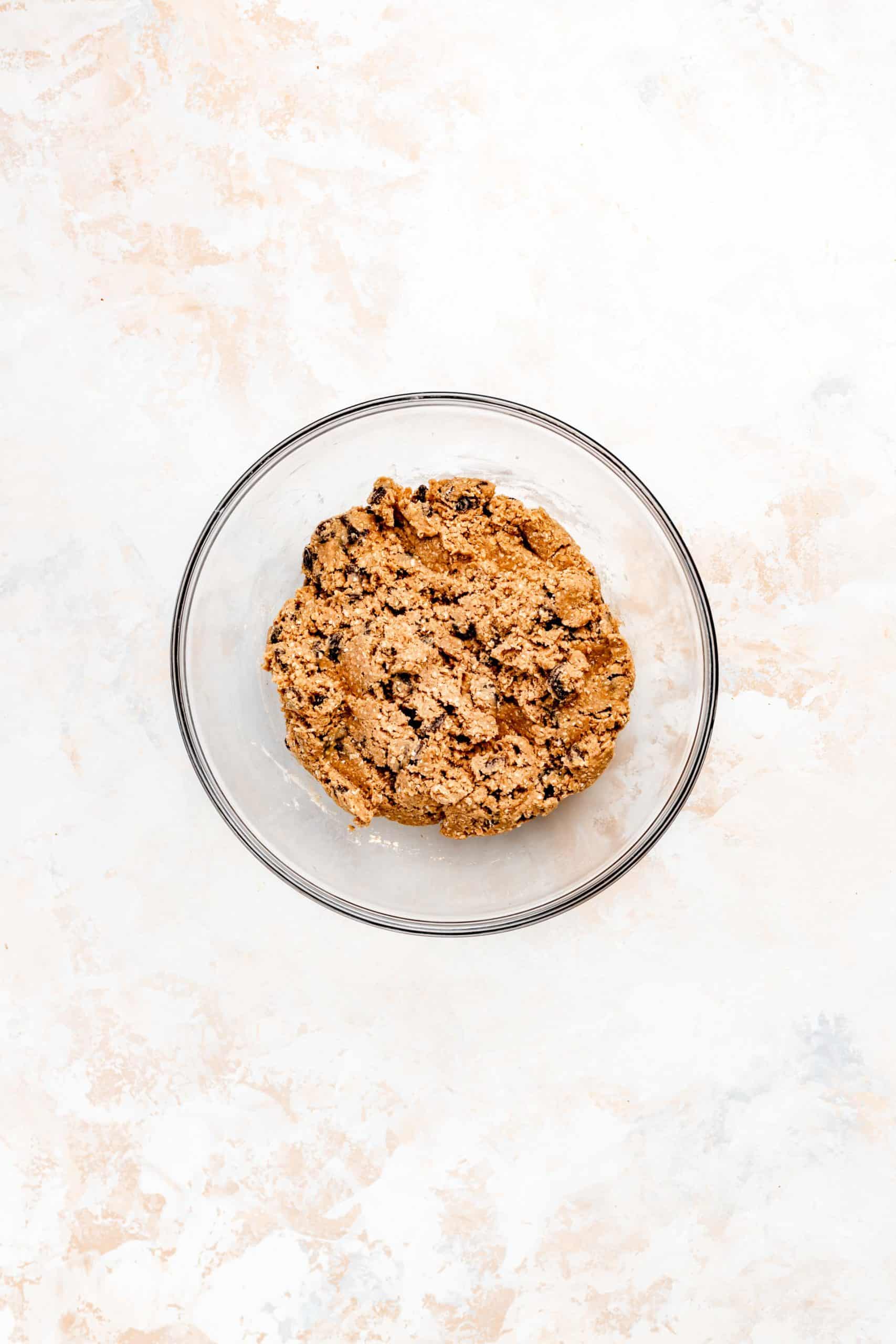 oatmeal raisin cookie dough in bowl