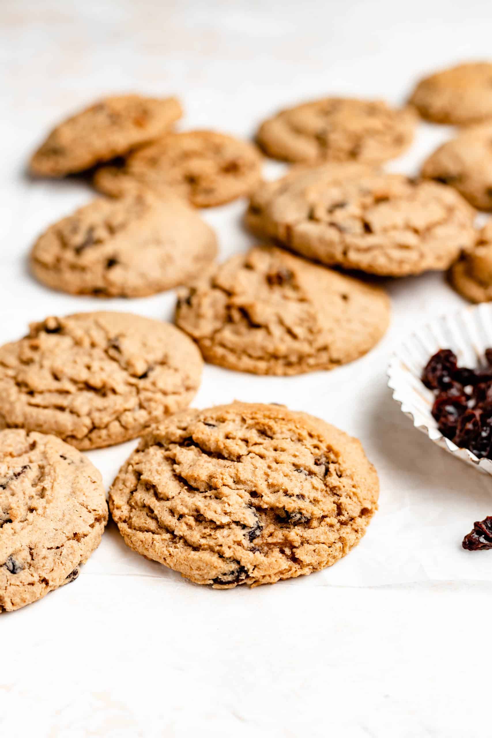 oatmeal raisin cookies on parchment paper