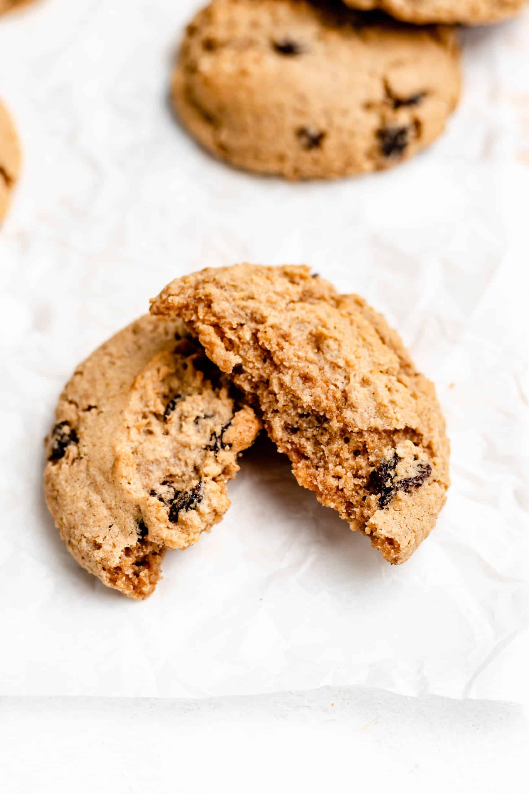 oatmeal raisin cookie cut in half