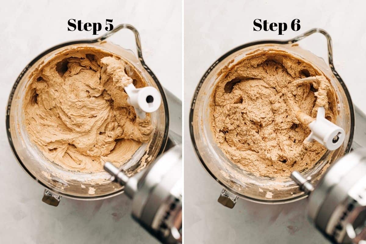 carrot cake batter in a glass mixing bowl.