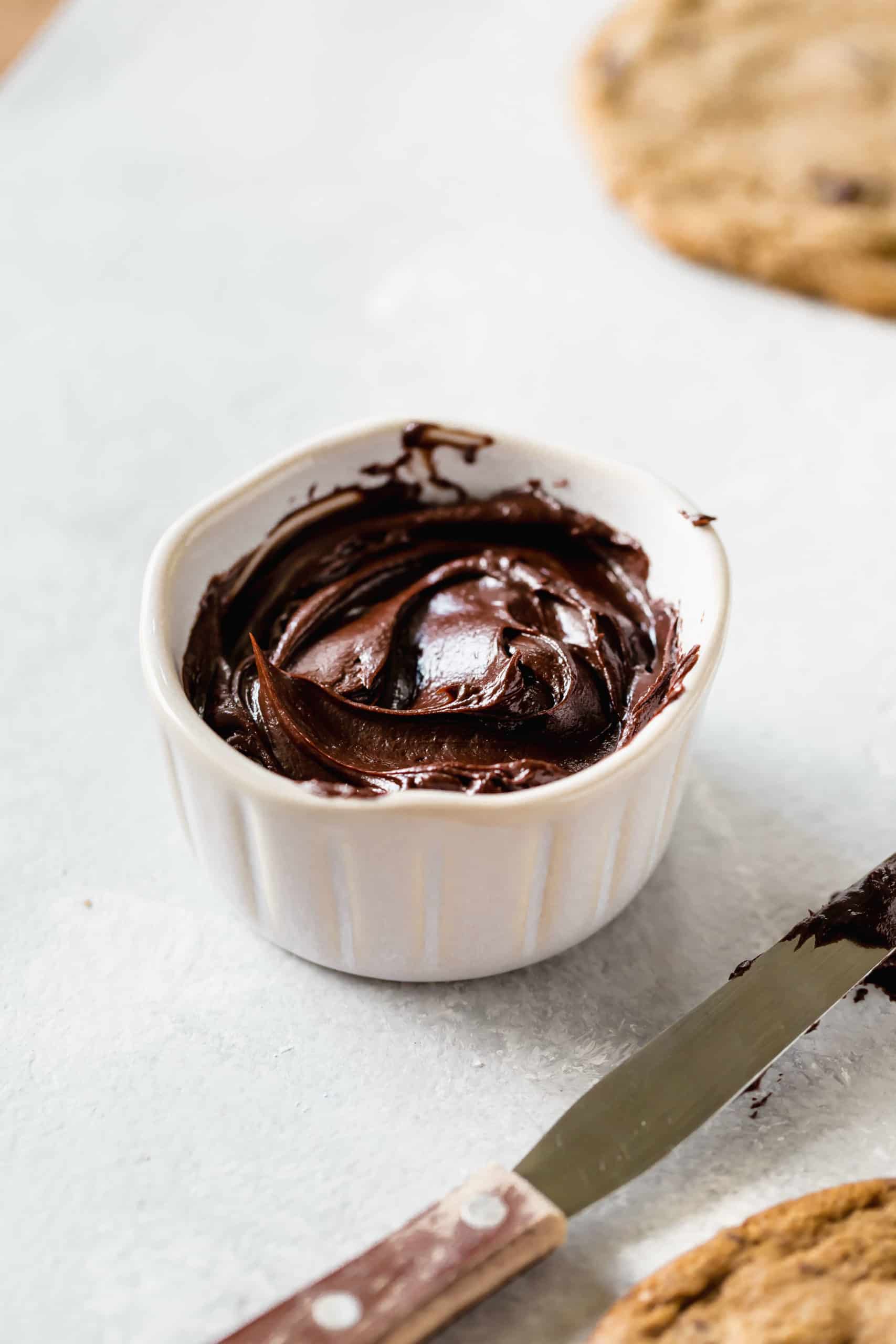 chocolate ganache in a mixing bowl