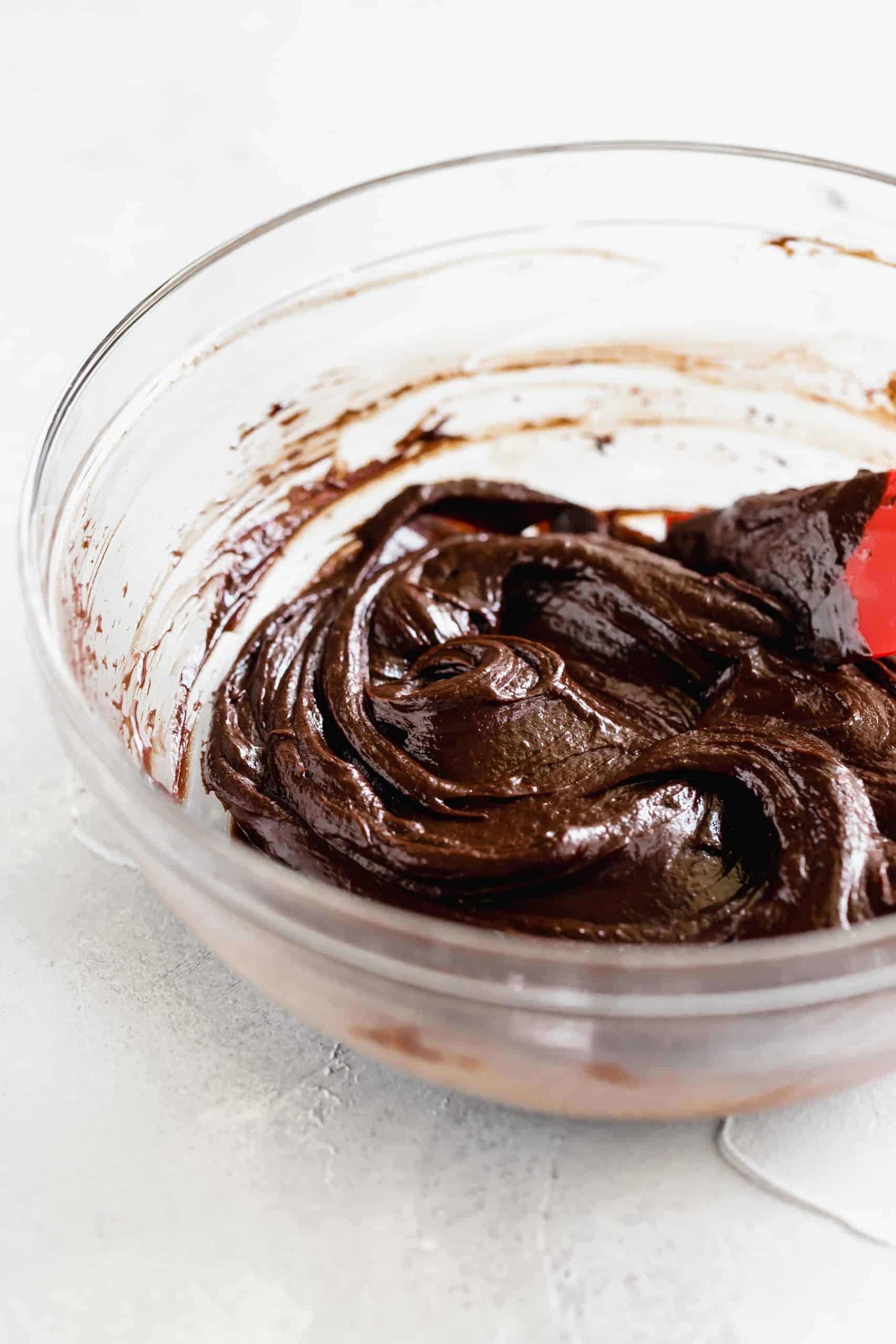 chocolate ganache in a mixing bowl