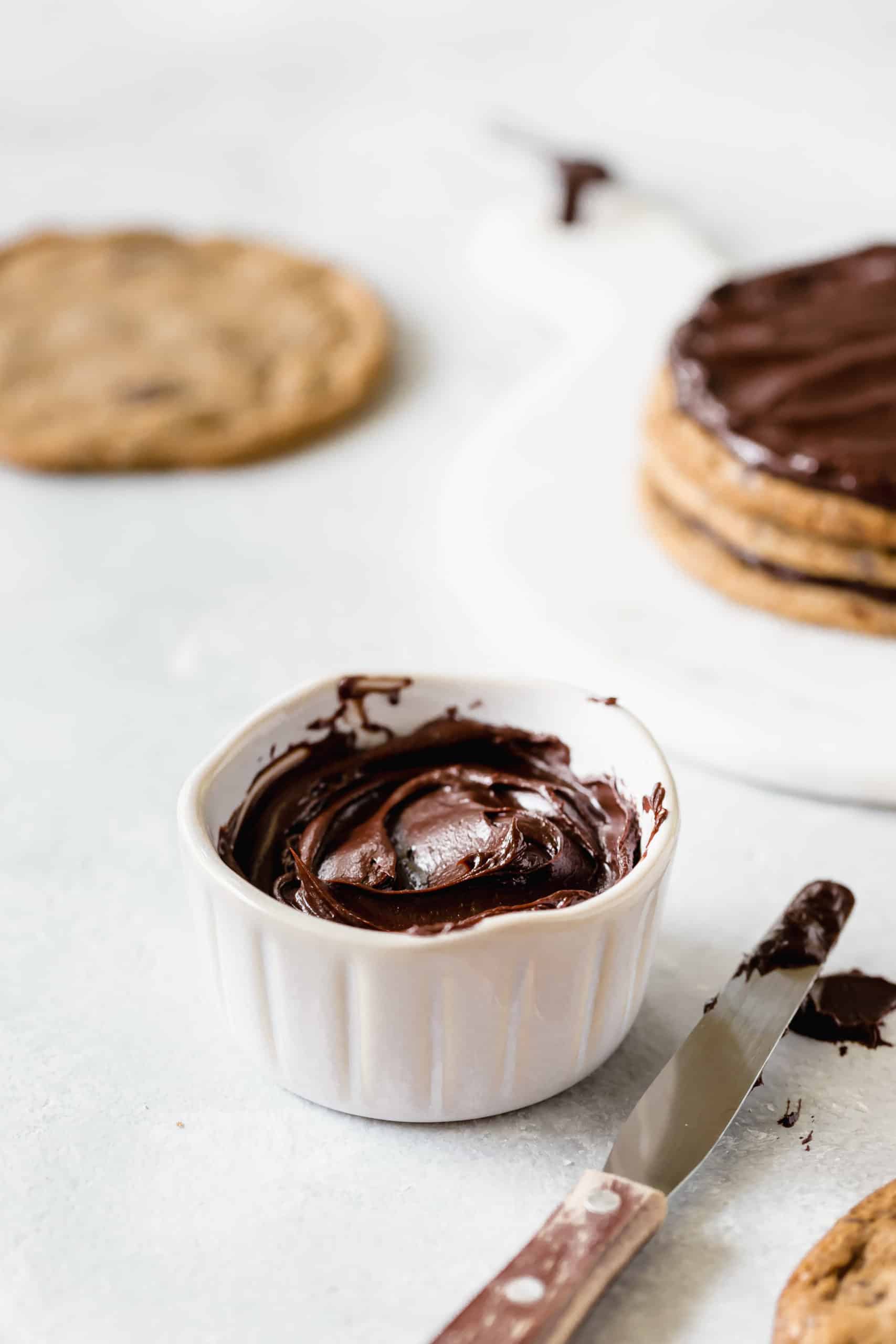 chocolate ganache in a small bowl
