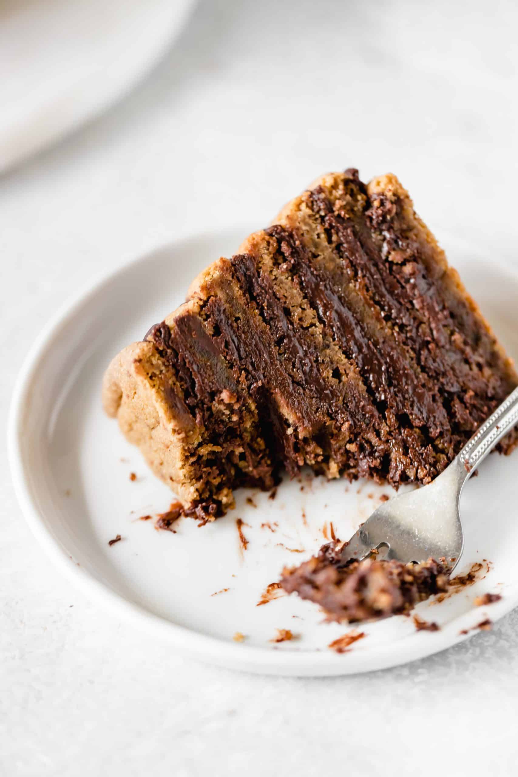 slice of chocolate chip cookie cake on a plate